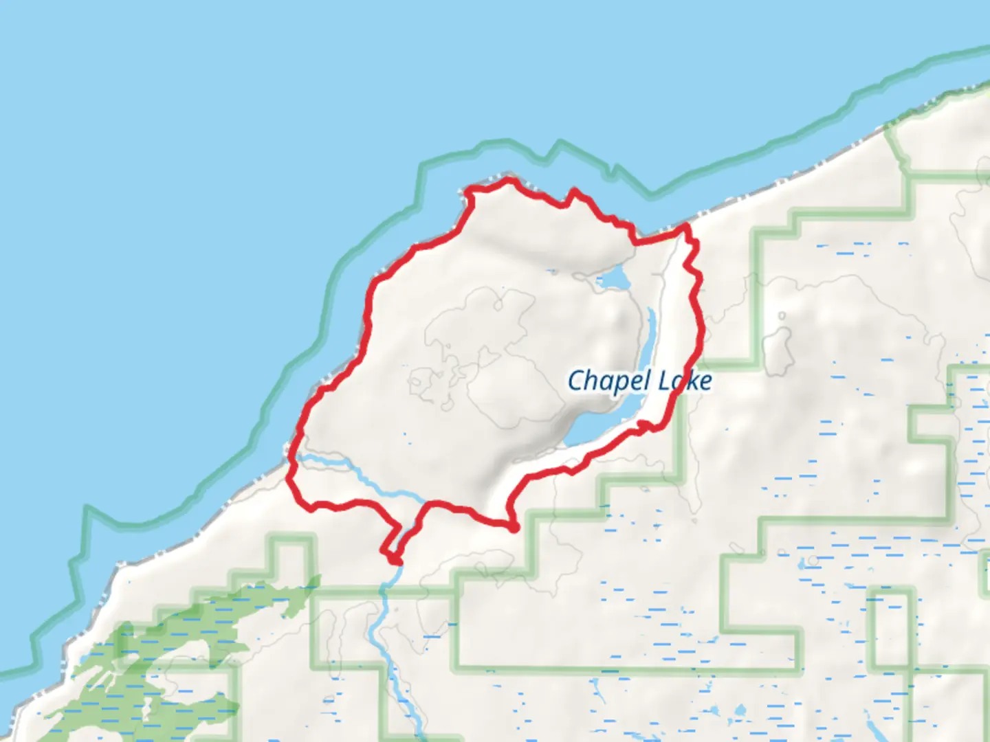 An image depicting the trail Chapel Lake - Chapel Rock Loop Trail and its surrounding area.