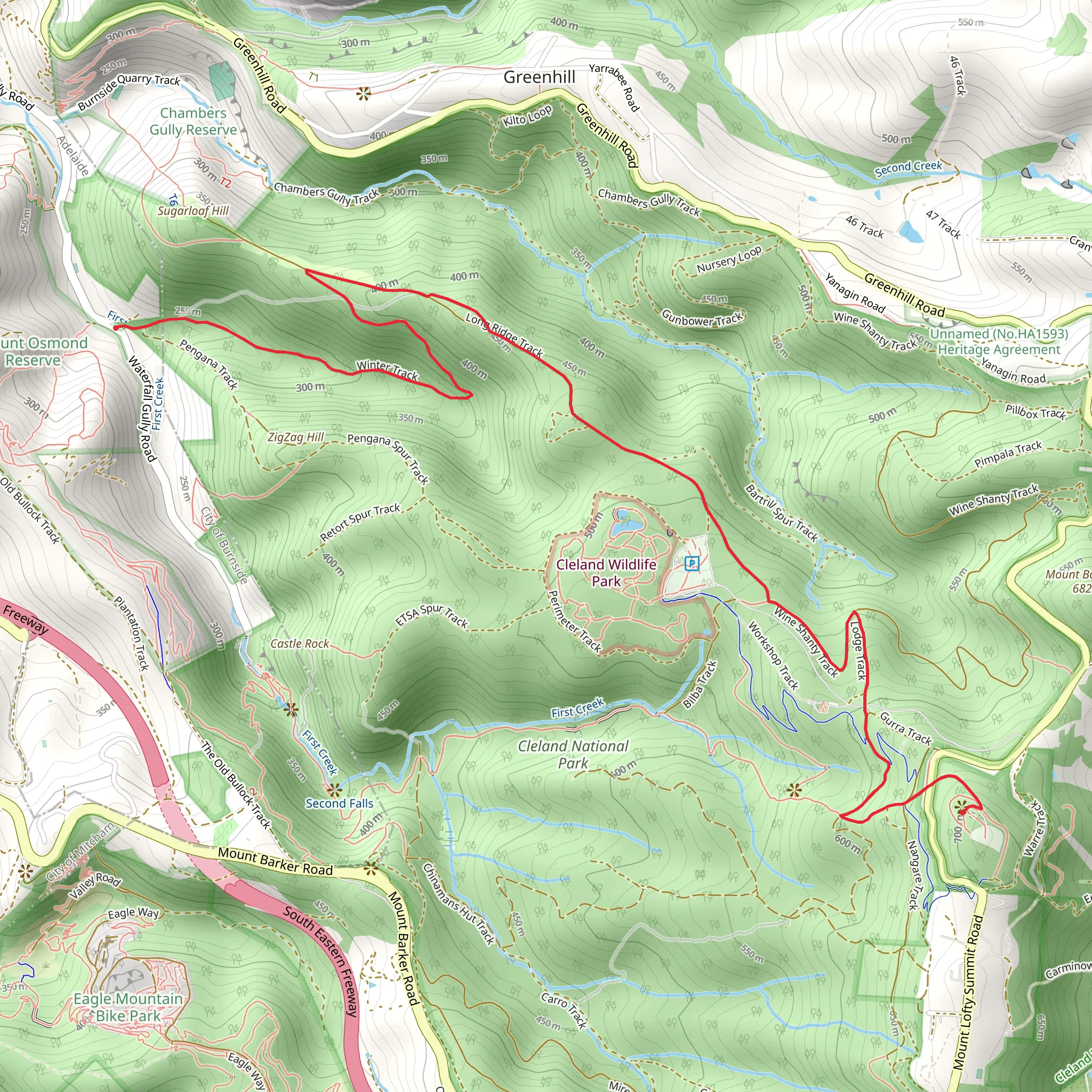 Winter Track and Long Ridge Track to Mt Lofty mobile static map