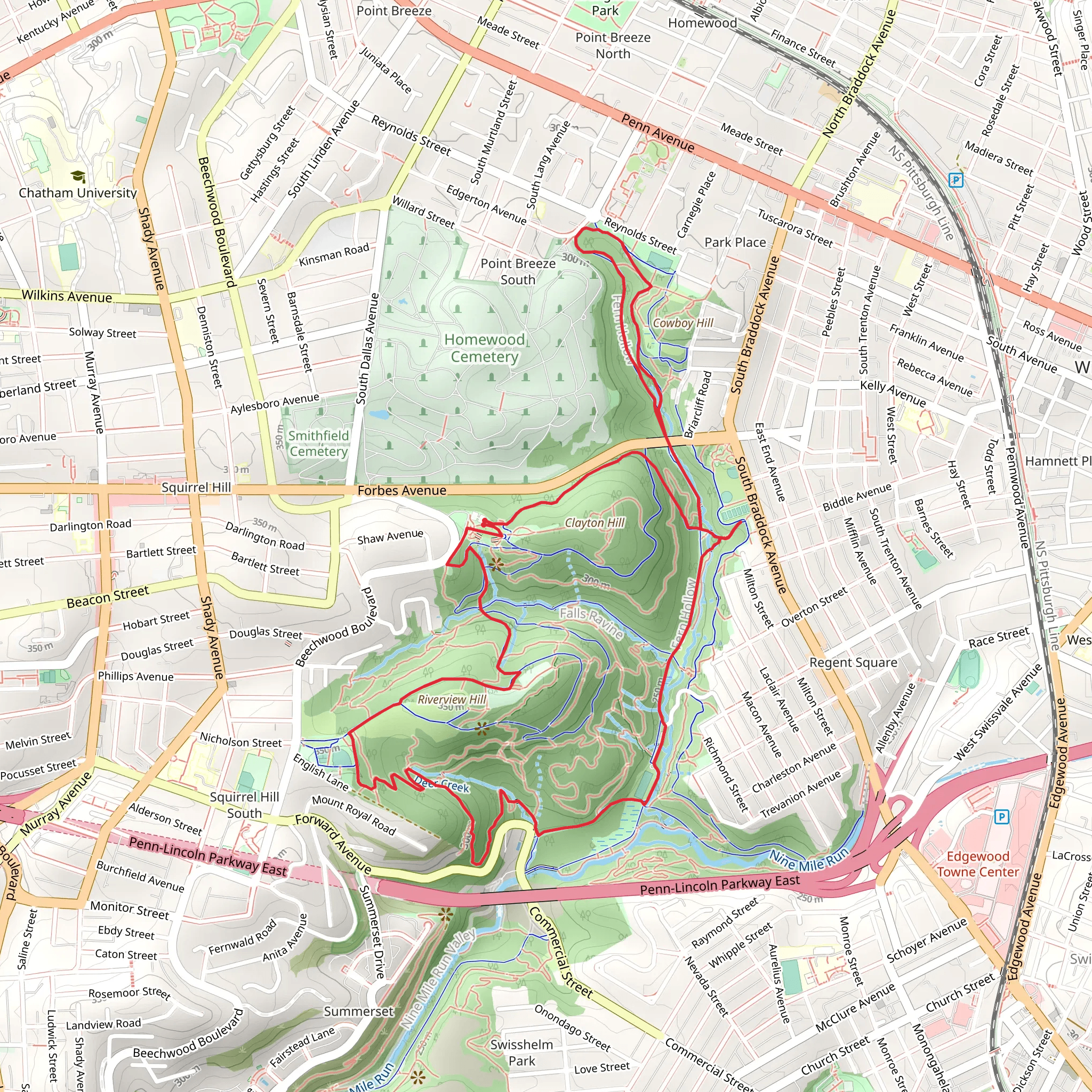 Frick Park Hiking Loop Trail mobile static map