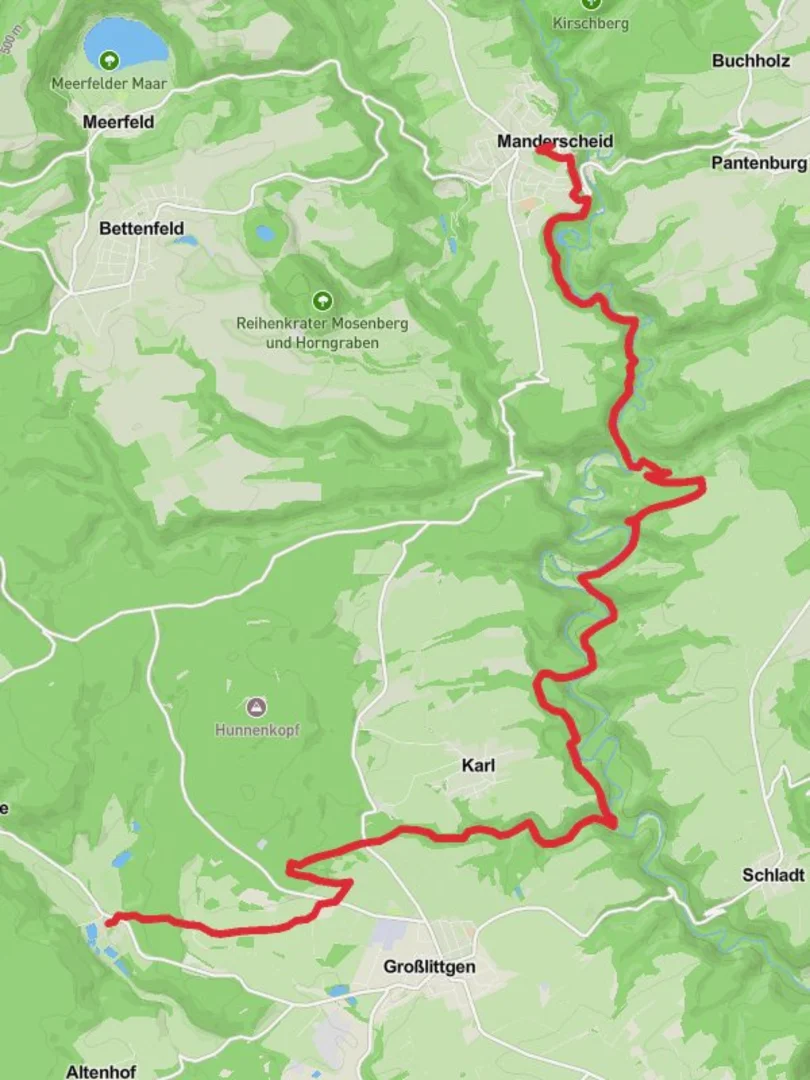An image depicting the trail Manderscheid to Kloster Walk and its surrounding area.