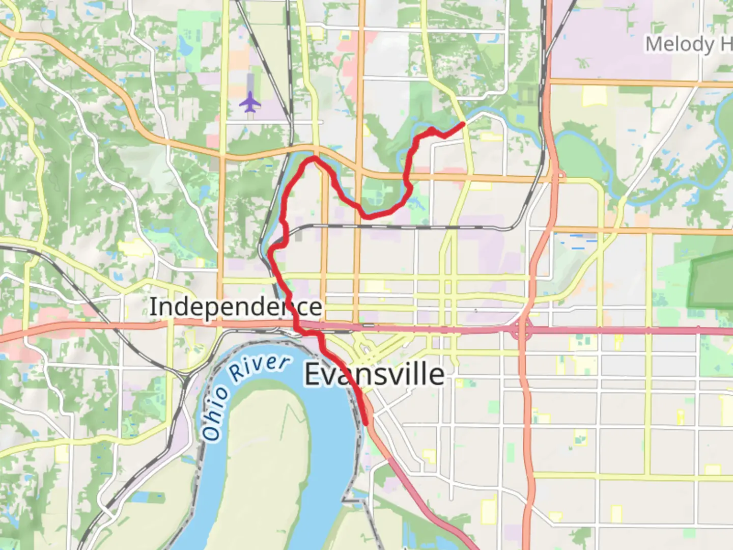 An image depicting the trail Pigeon Creek Greenway and its surrounding area.