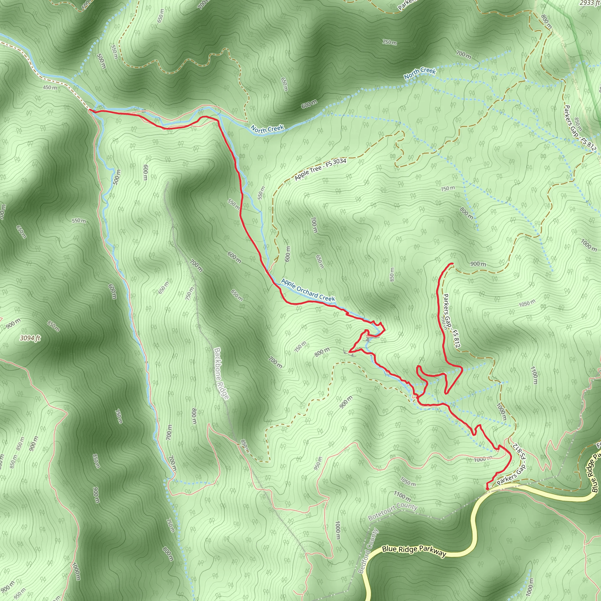 Apple Orchard Falls Trail mobile static map