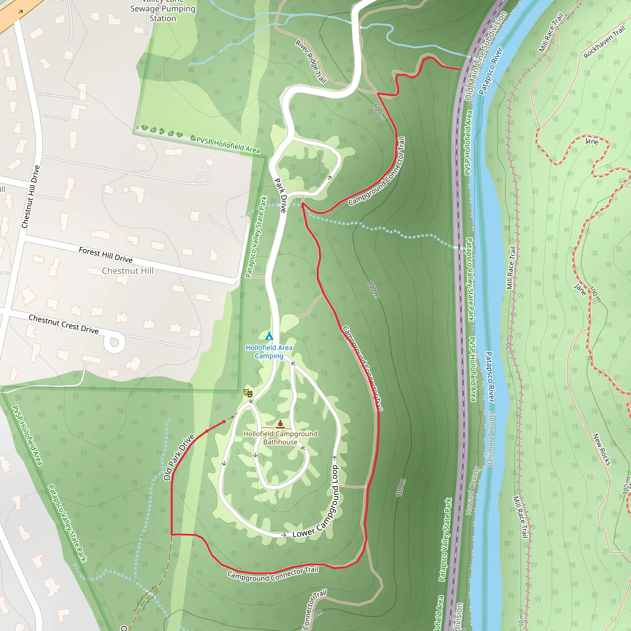 Hollofielfd Campground Connector Trail mobile static map