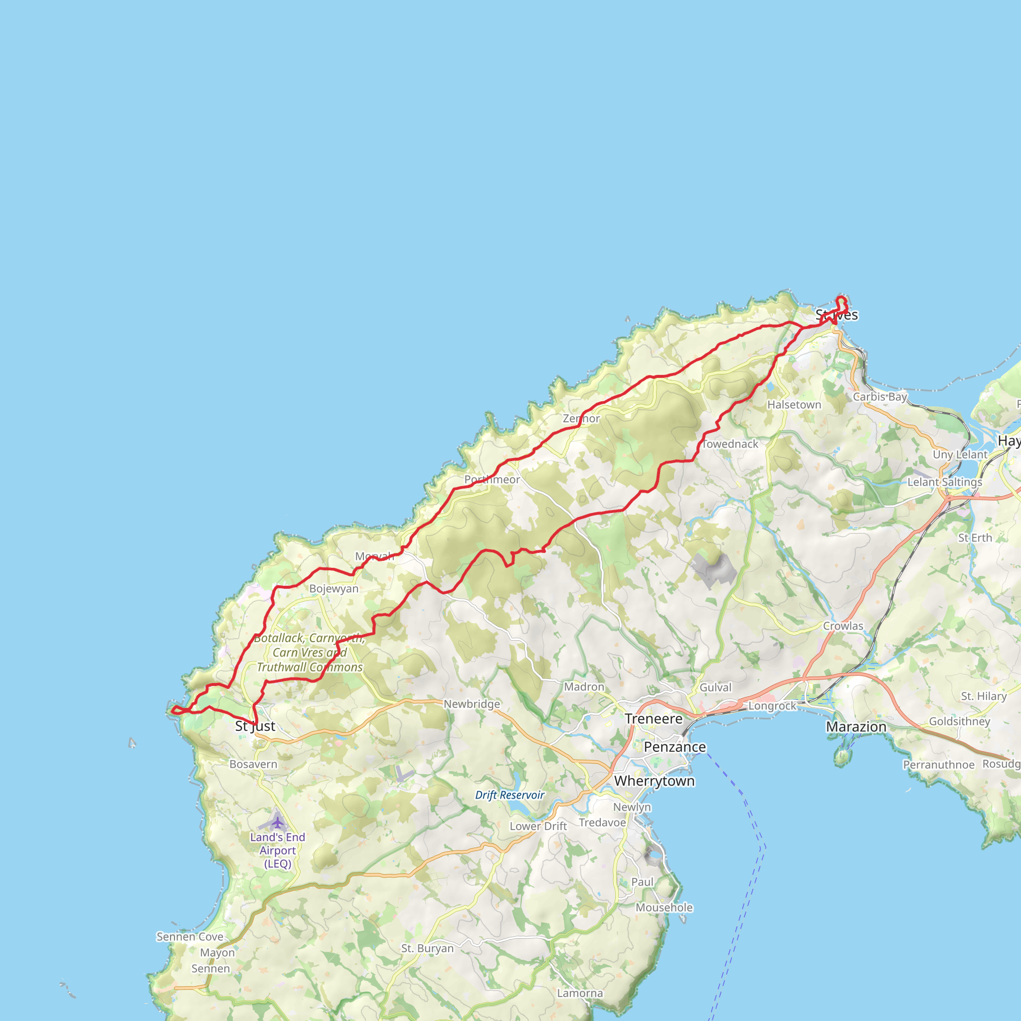 Zennor Churchway and Tinners Way mobile static map