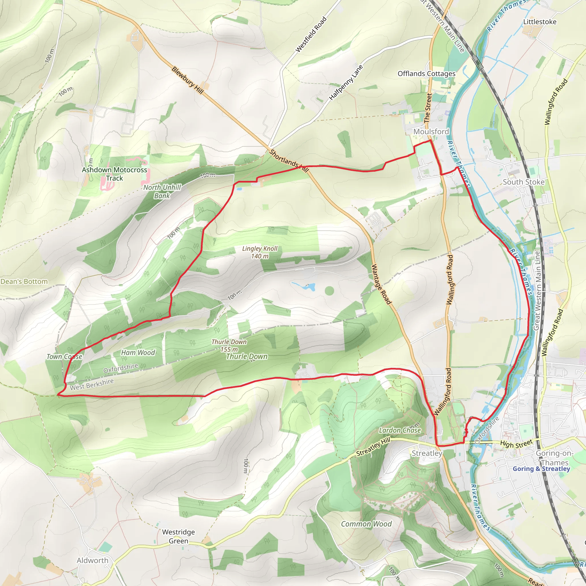 Town Copse and Harcombe Wood via The Ridgeway mobile static map