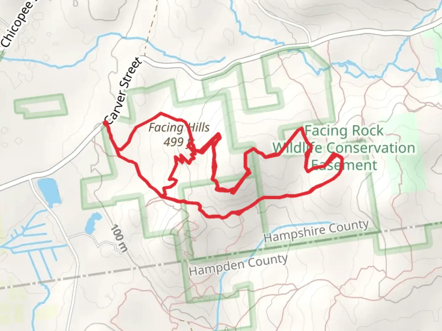 An image depicting the trail Facing Hills and Phased and Confused Loop Trail and its surrounding area.