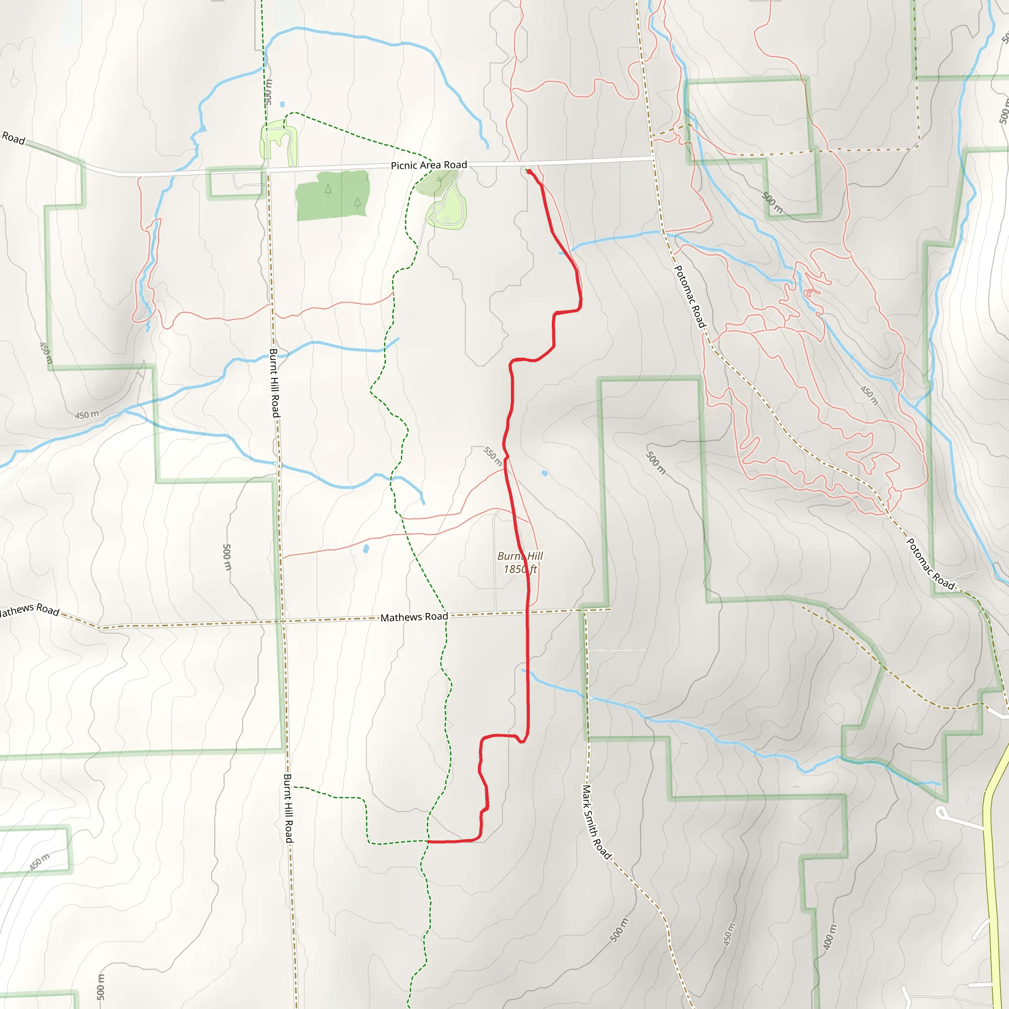 Burnt Hill Trail Out and Back mobile static map