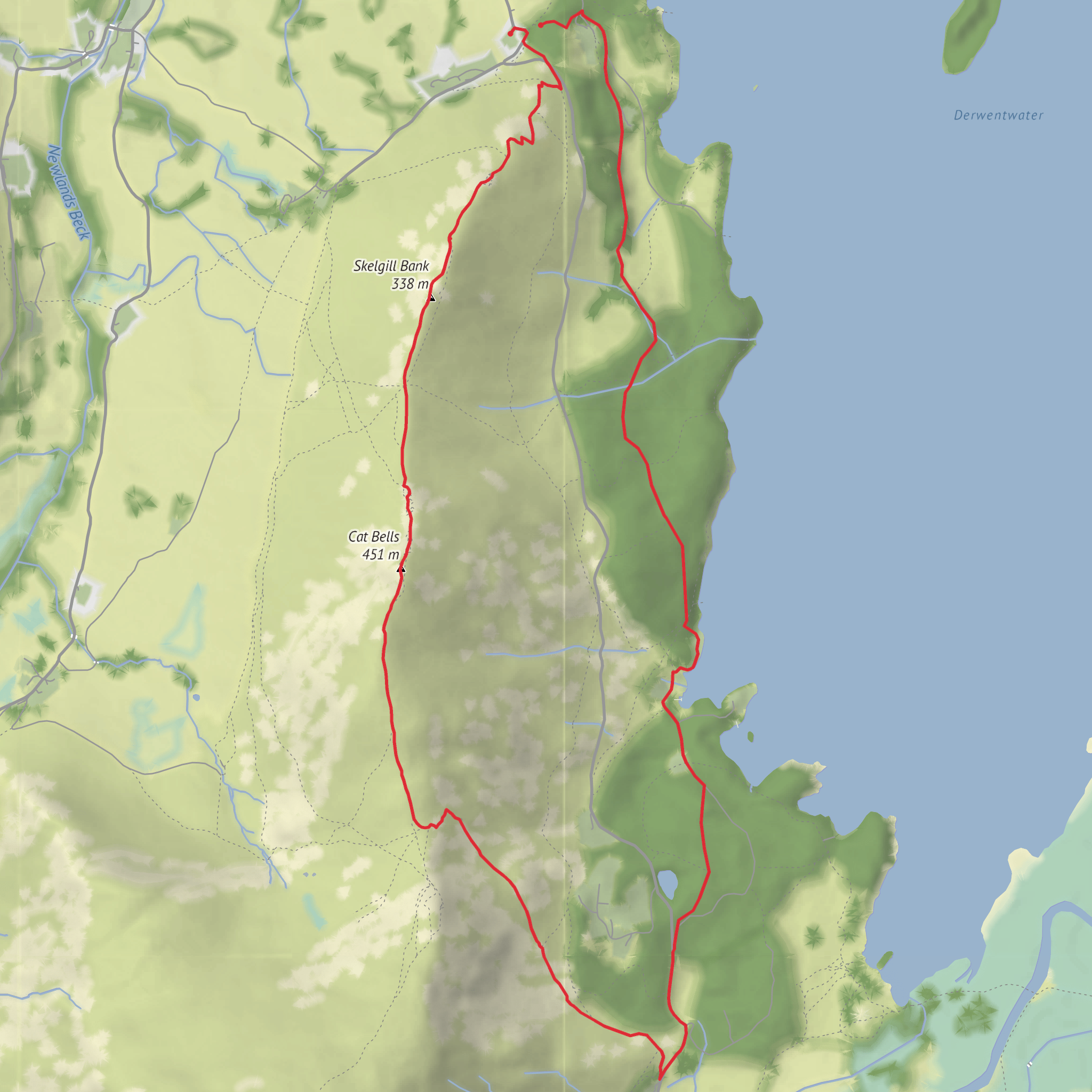 Skelgill Bank, Catbells, Manesty Park and Barrowdale Rainforest Loop mobile static map