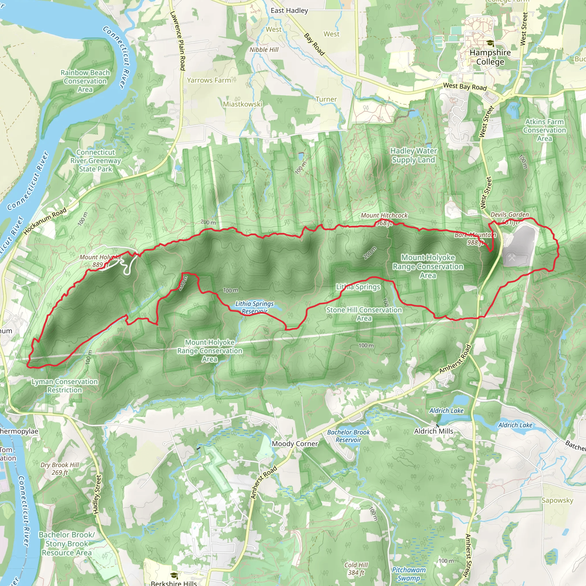 Bare Mountain, Mount Hitchcock, Mount Holyoke and Devils Garden Loop Trail mobile static map