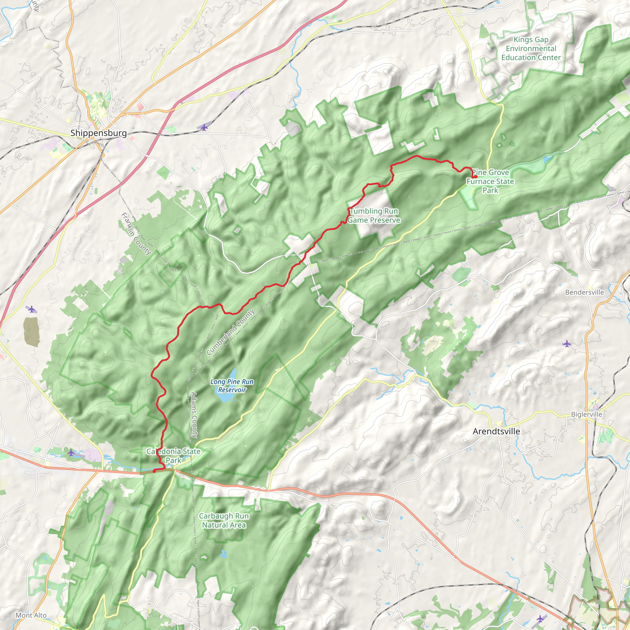 Caledonia Park to Pine Grove Furnace via Appalachian Trail mobile static map