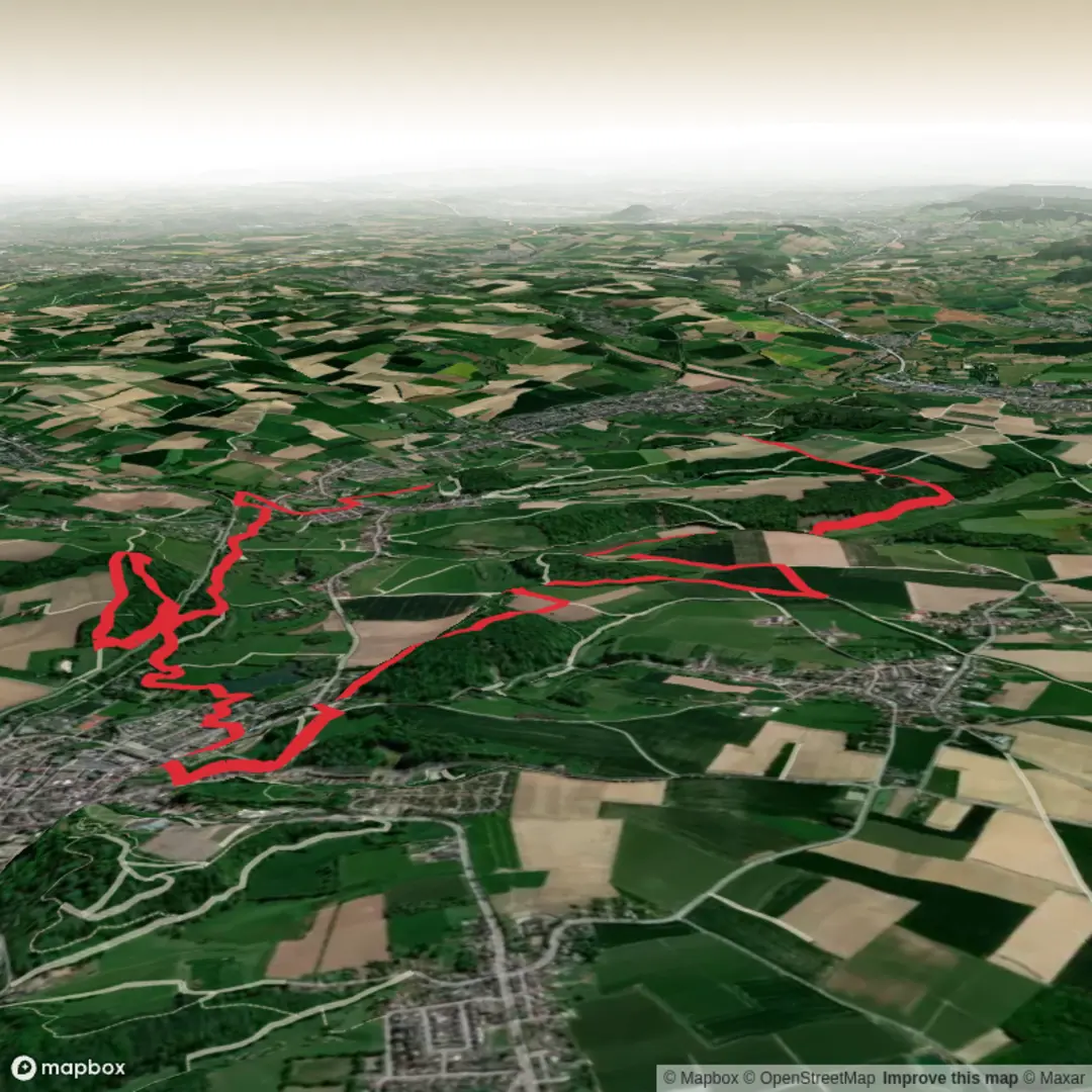 An image depicting the trail Pelgrimspad 2 and Valkenburg Loop and its surrounding area.