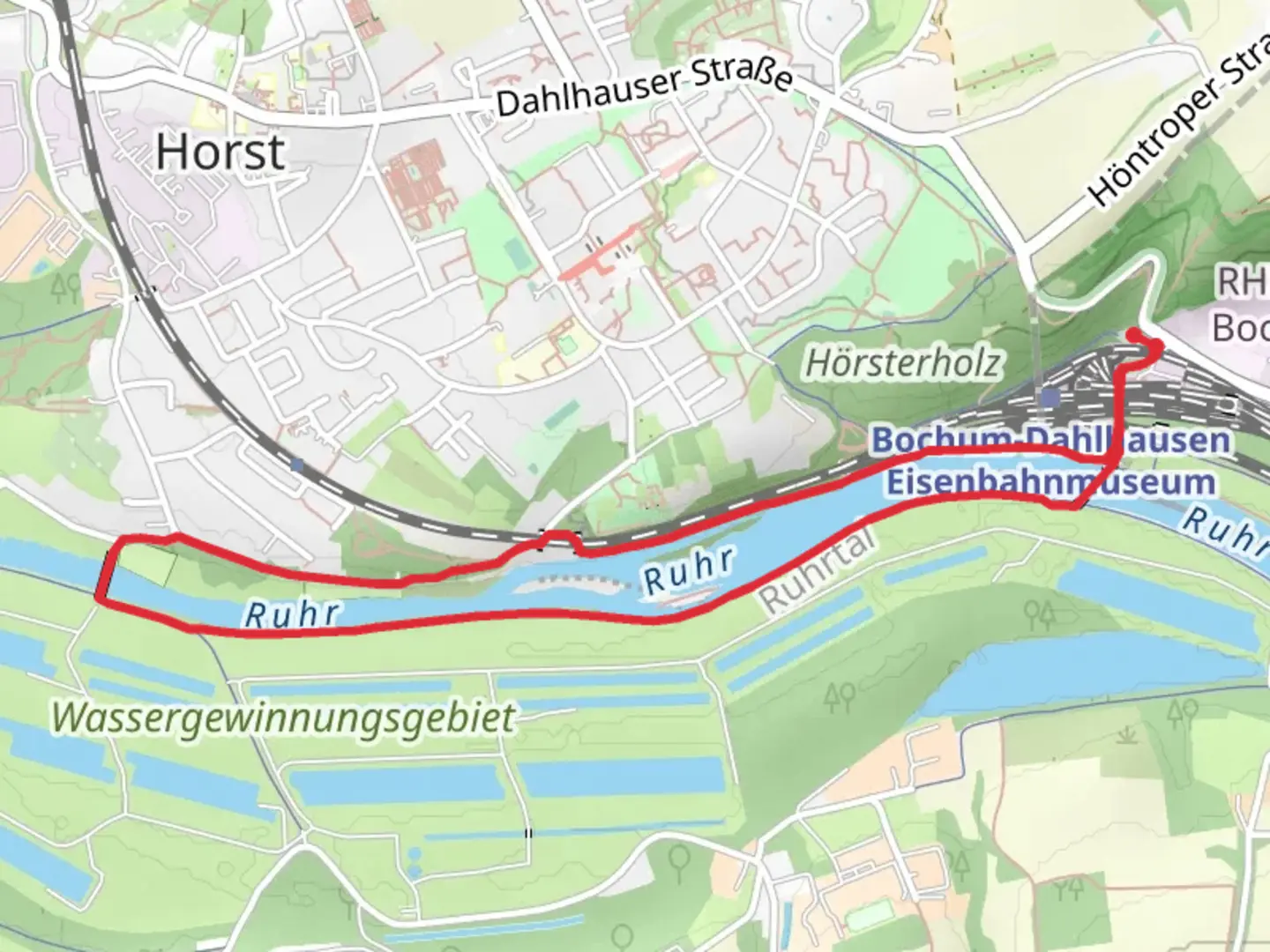 An image depicting the trail Ruhr Loop via Rundwanderweg Steele and its surrounding area.