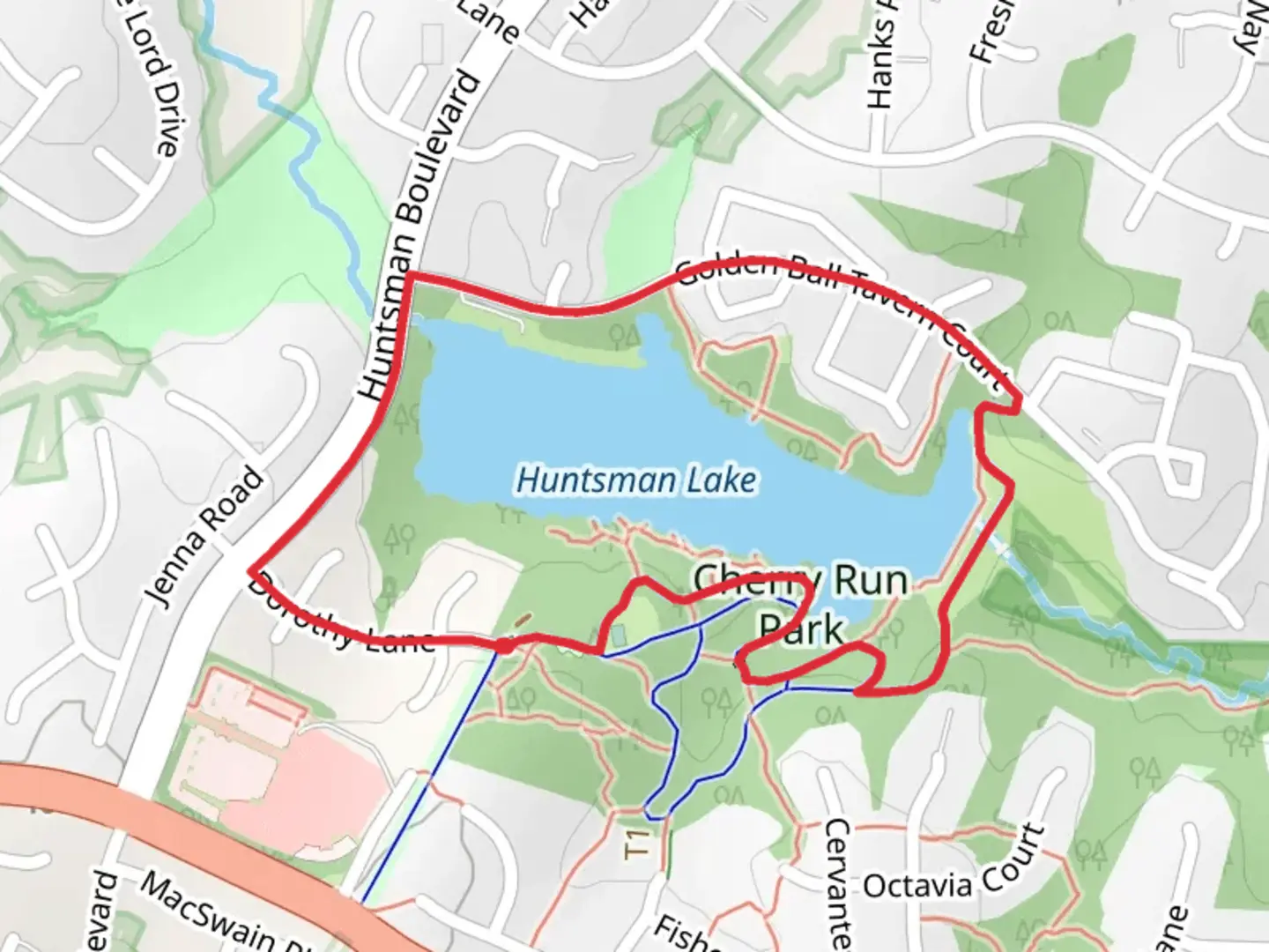 An image depicting the trail Huntsman Lake Loop and its surrounding area.
