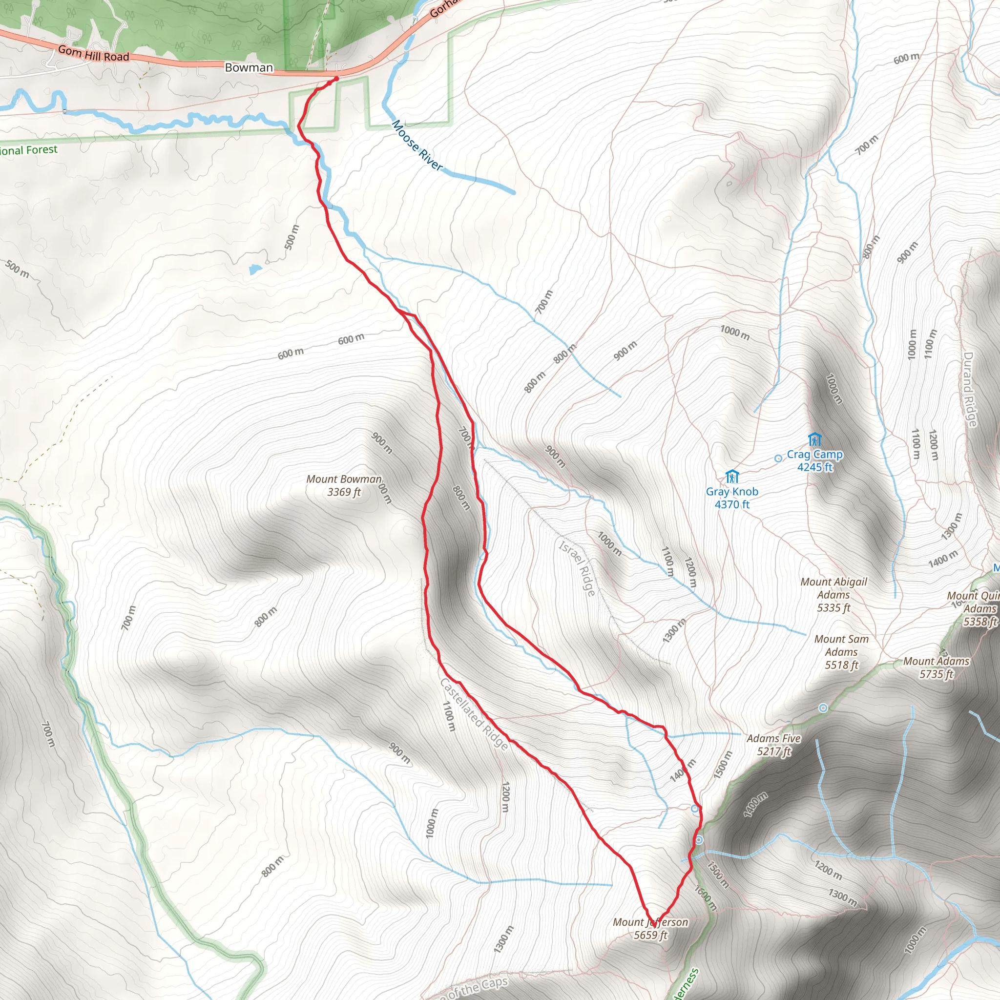 Castle Ravine, Jefferson Mountain, and Castle Trail mobile static map