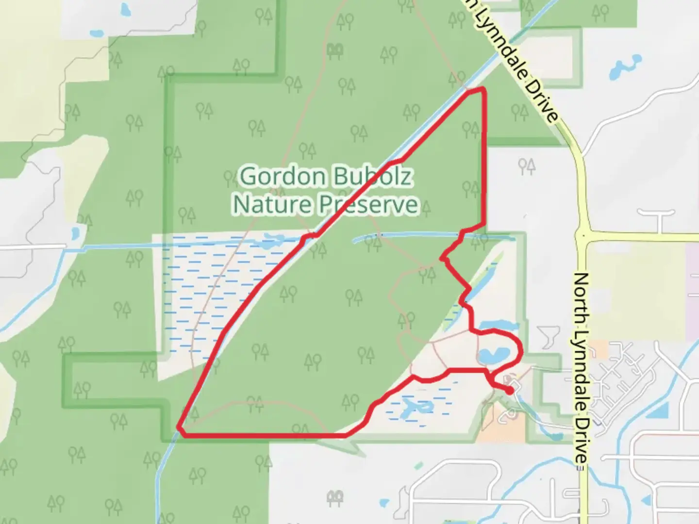 An image depicting the trail Dear Run and Wilderness Loop Trail and its surrounding area.