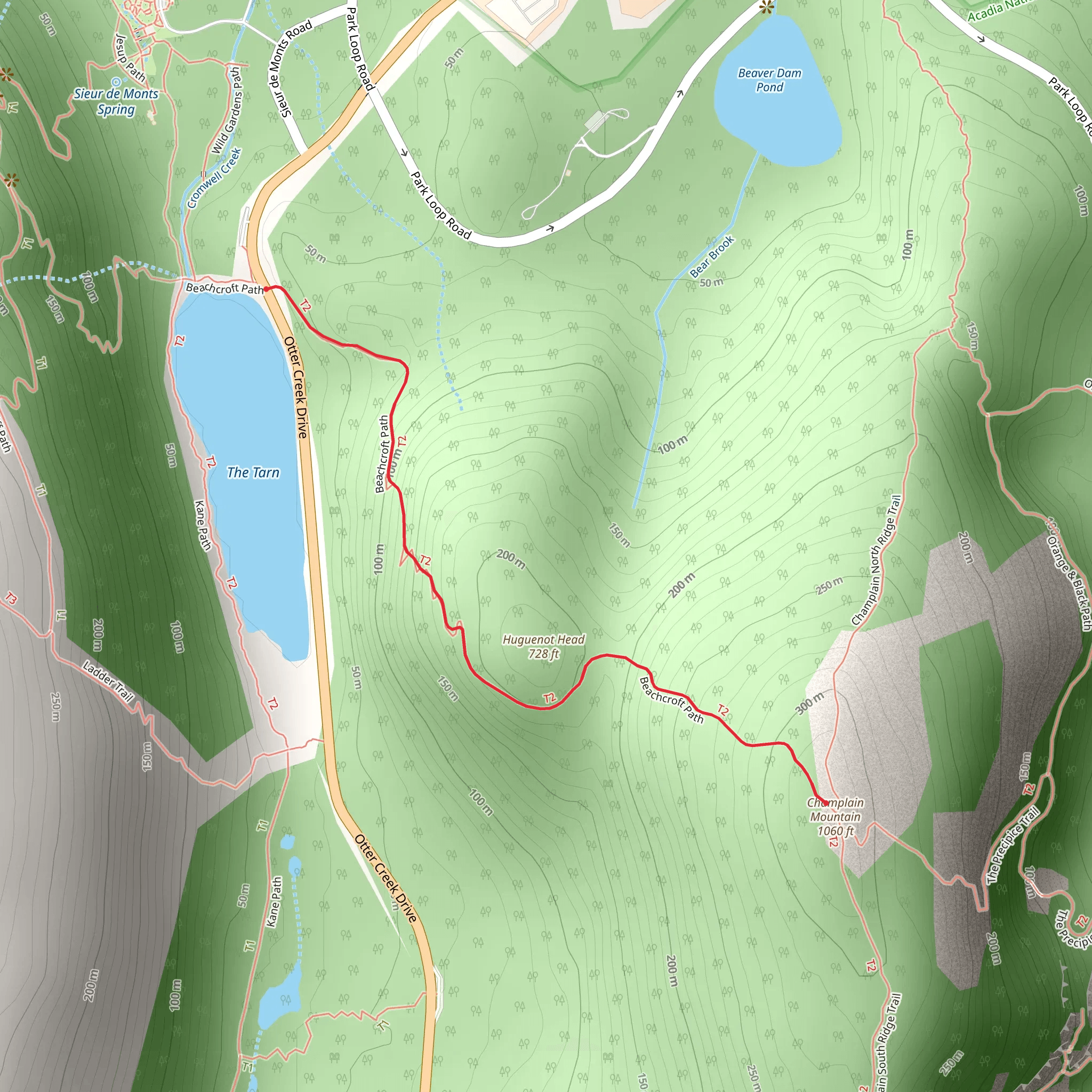 Champlain Mountain via Beachcroft Path mobile static map