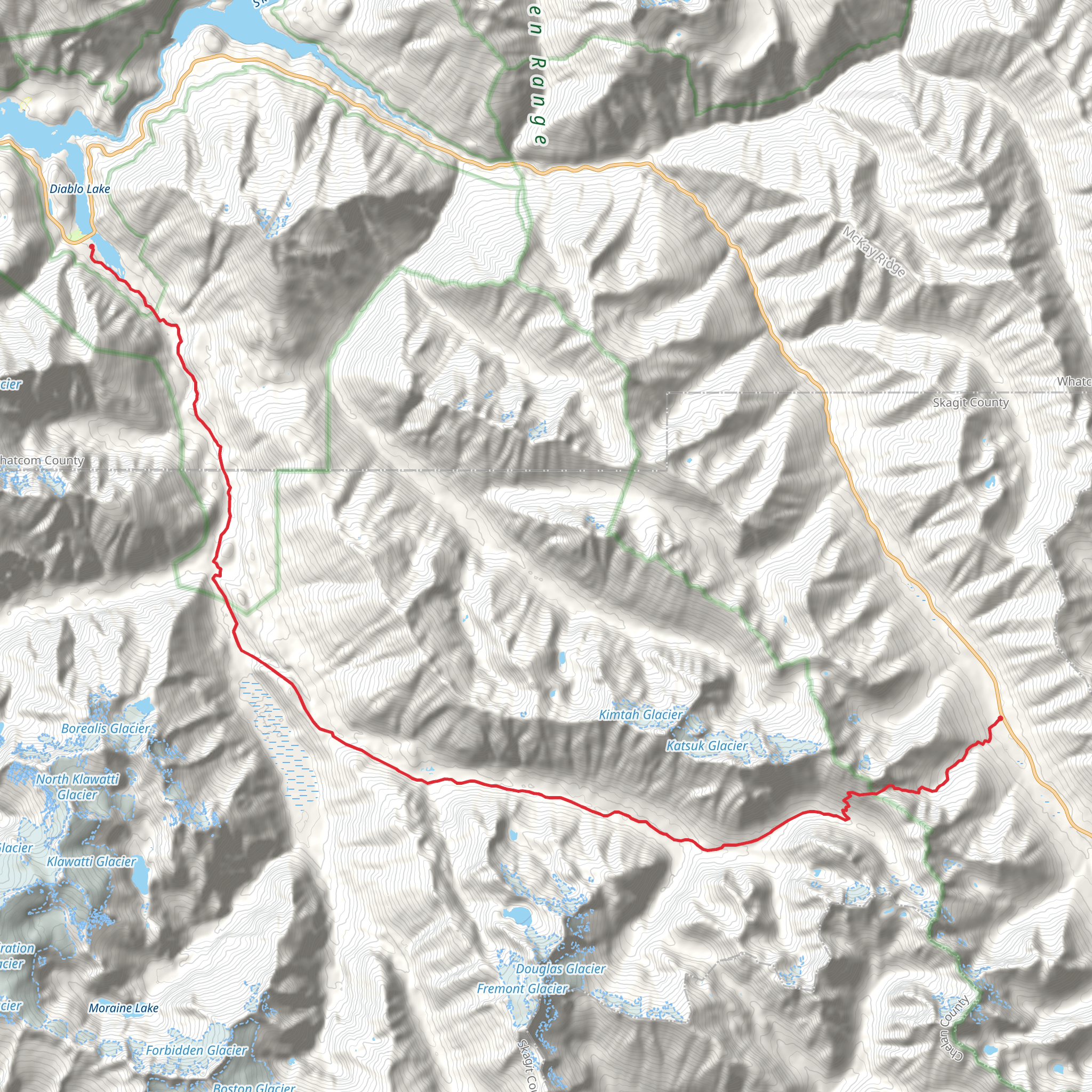 Easy Pass, Thunder Creek and Diablo Lake Trail mobile static map