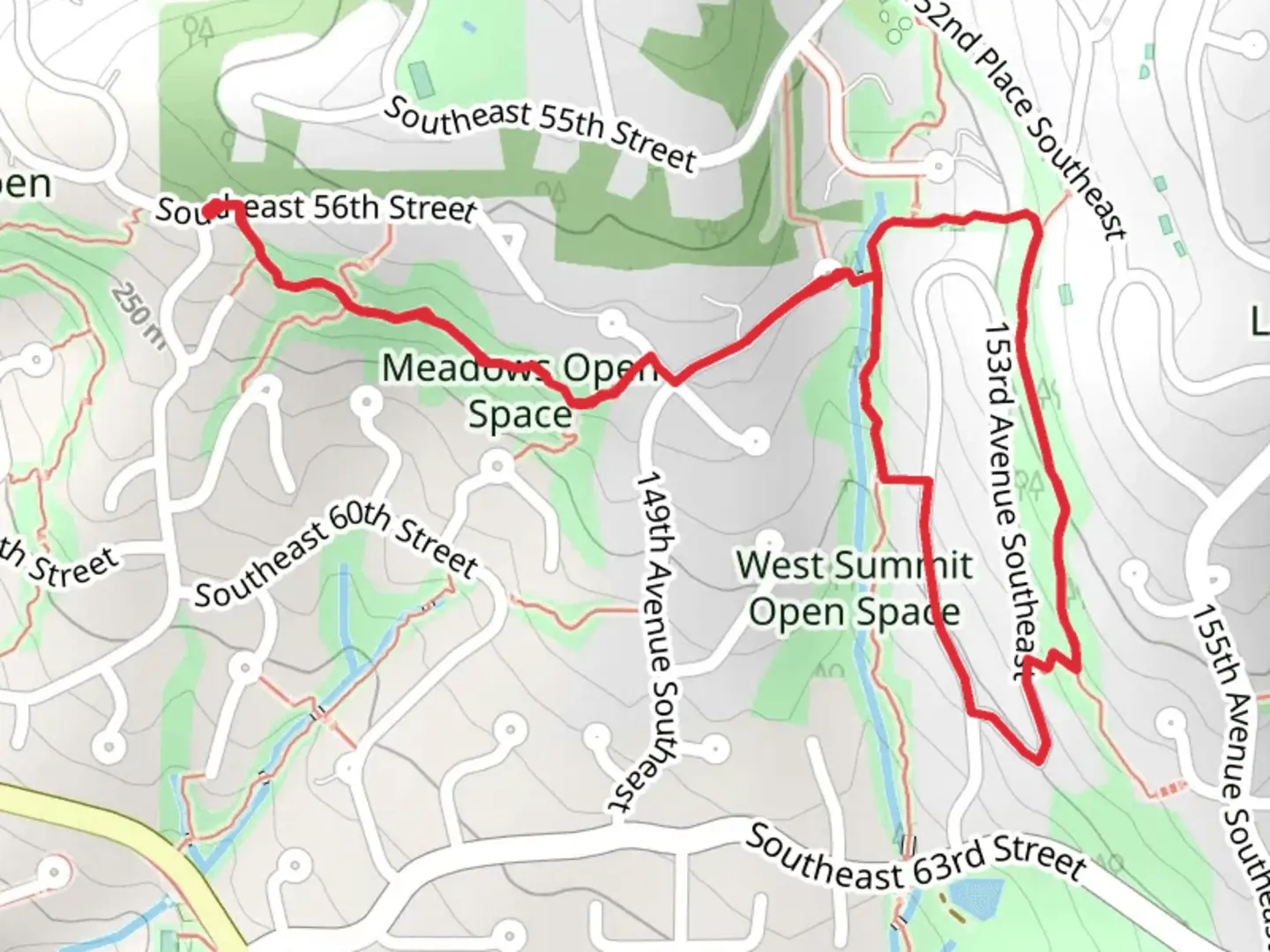 An image depicting the trail Summit West Trail and Bettys Trail and its surrounding area.