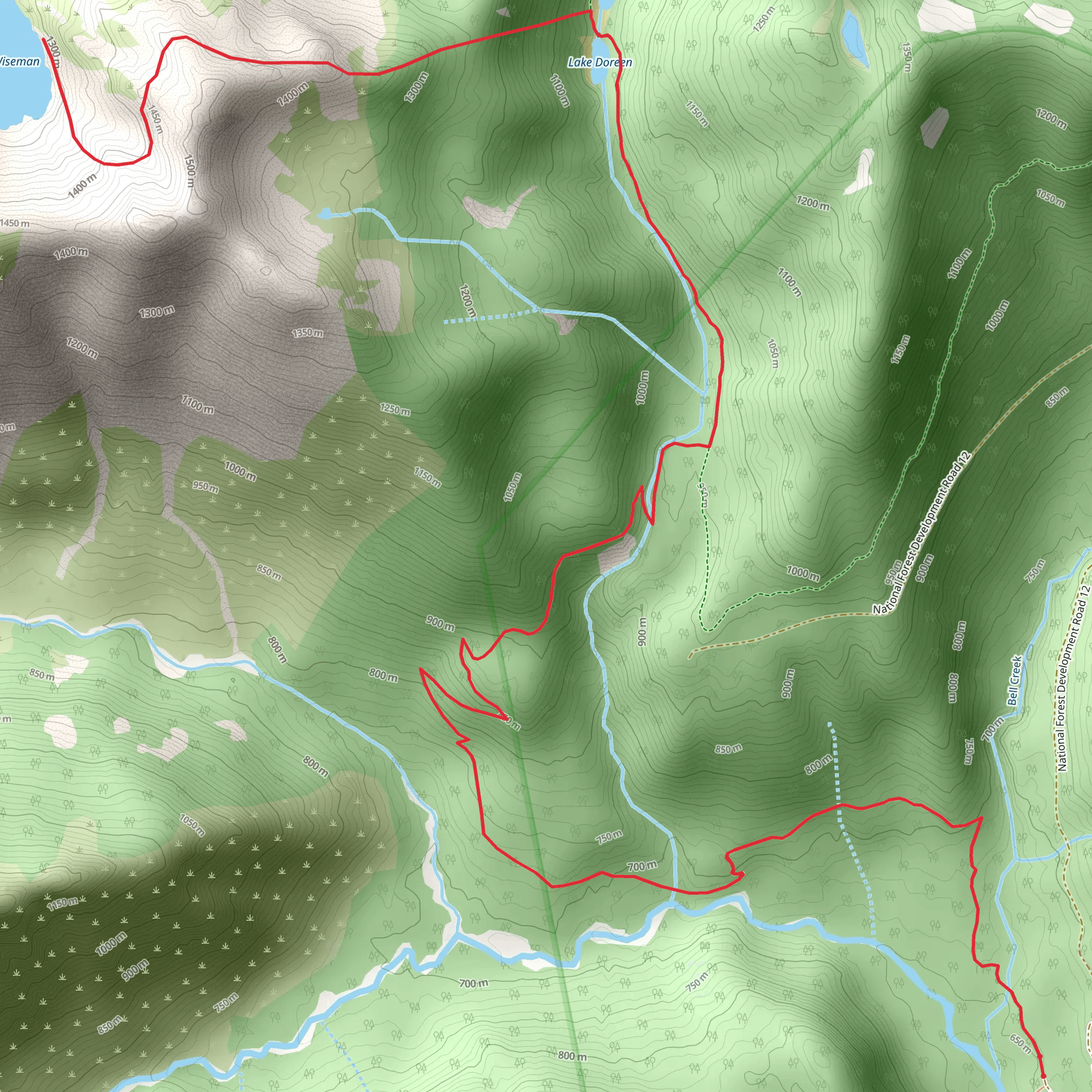 Wiseman Lake via Elbow Lake Trail mobile static map