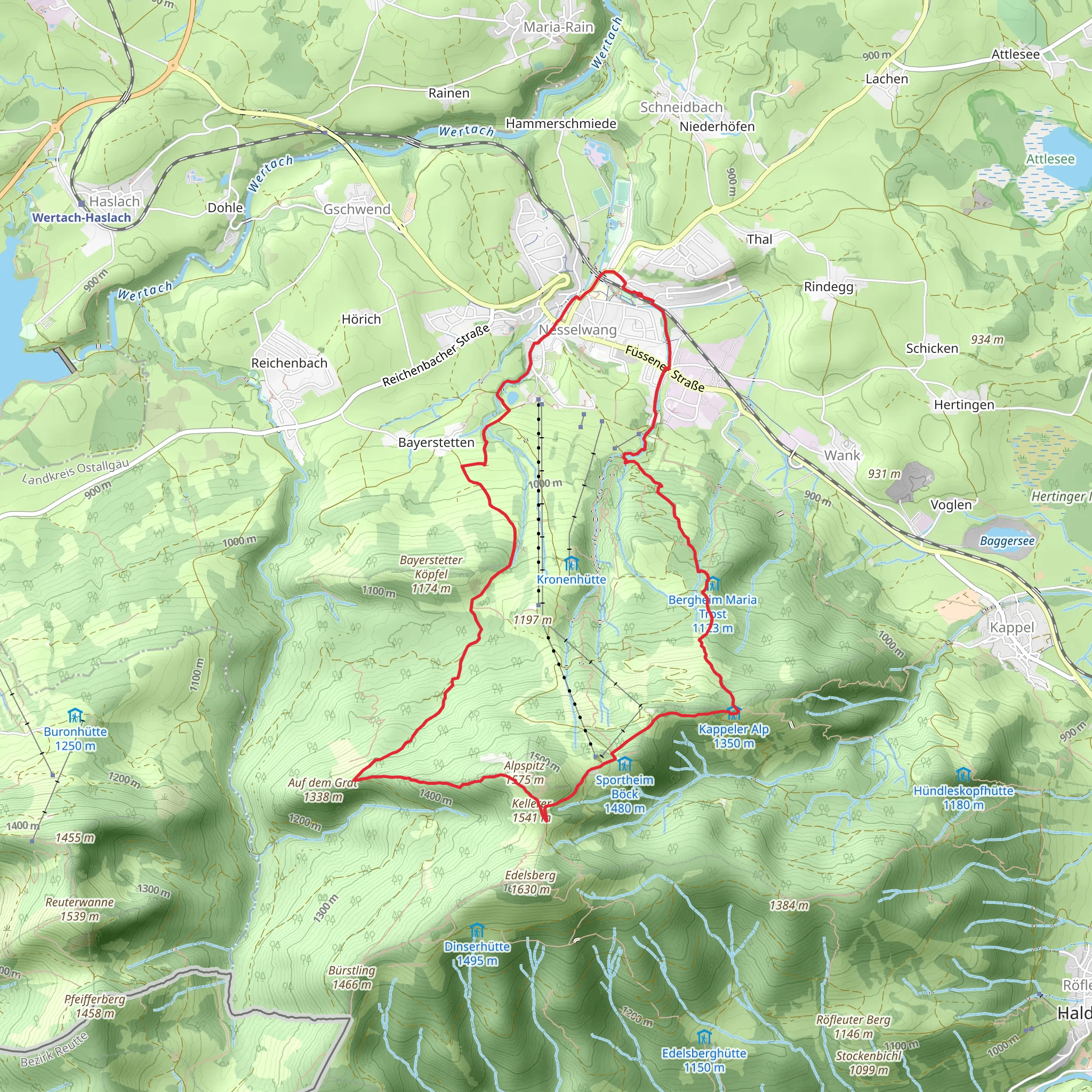 Nesselwang, Gipfelkreuz mit Blick auf Königsschlösser and Alpspitz Loop mobile static map