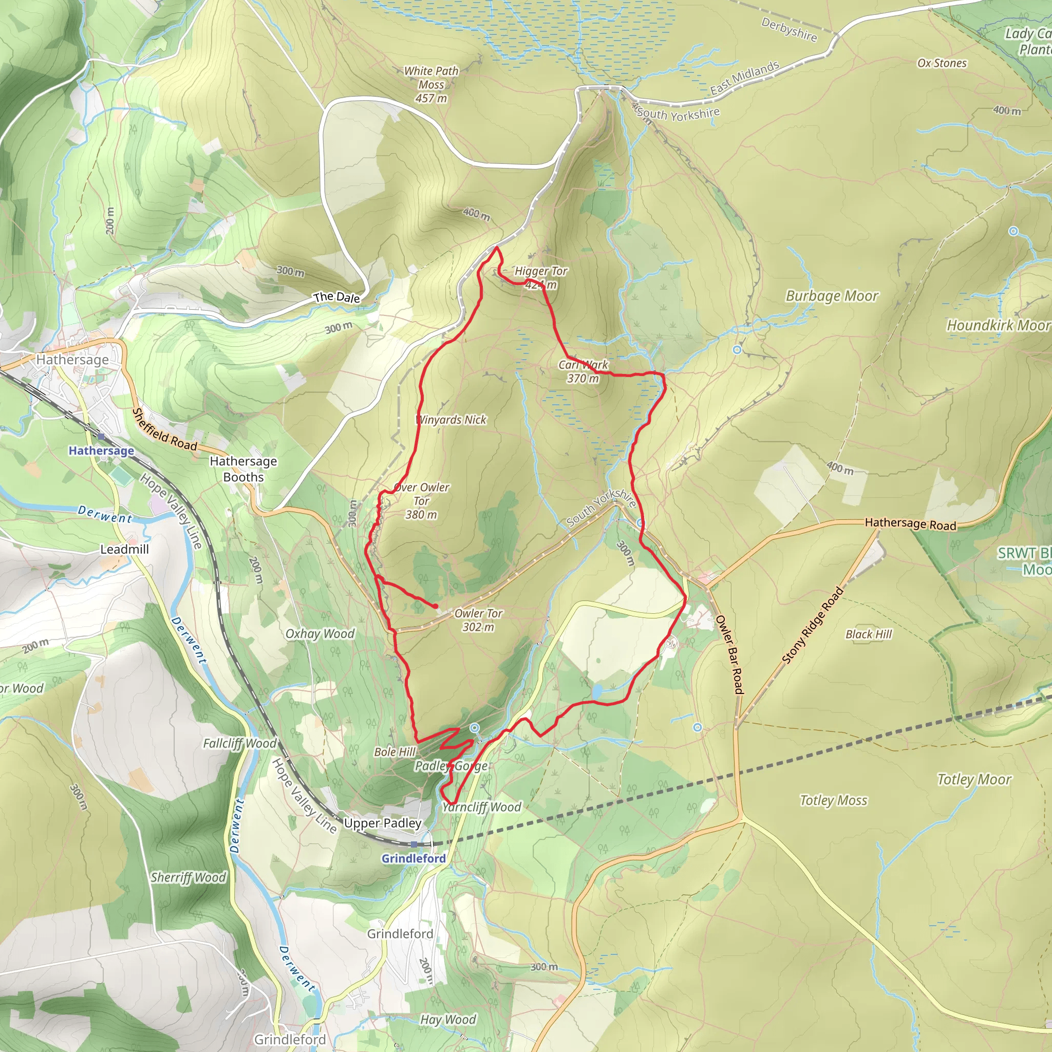 Higger Tor and Padley Gorge mobile static map