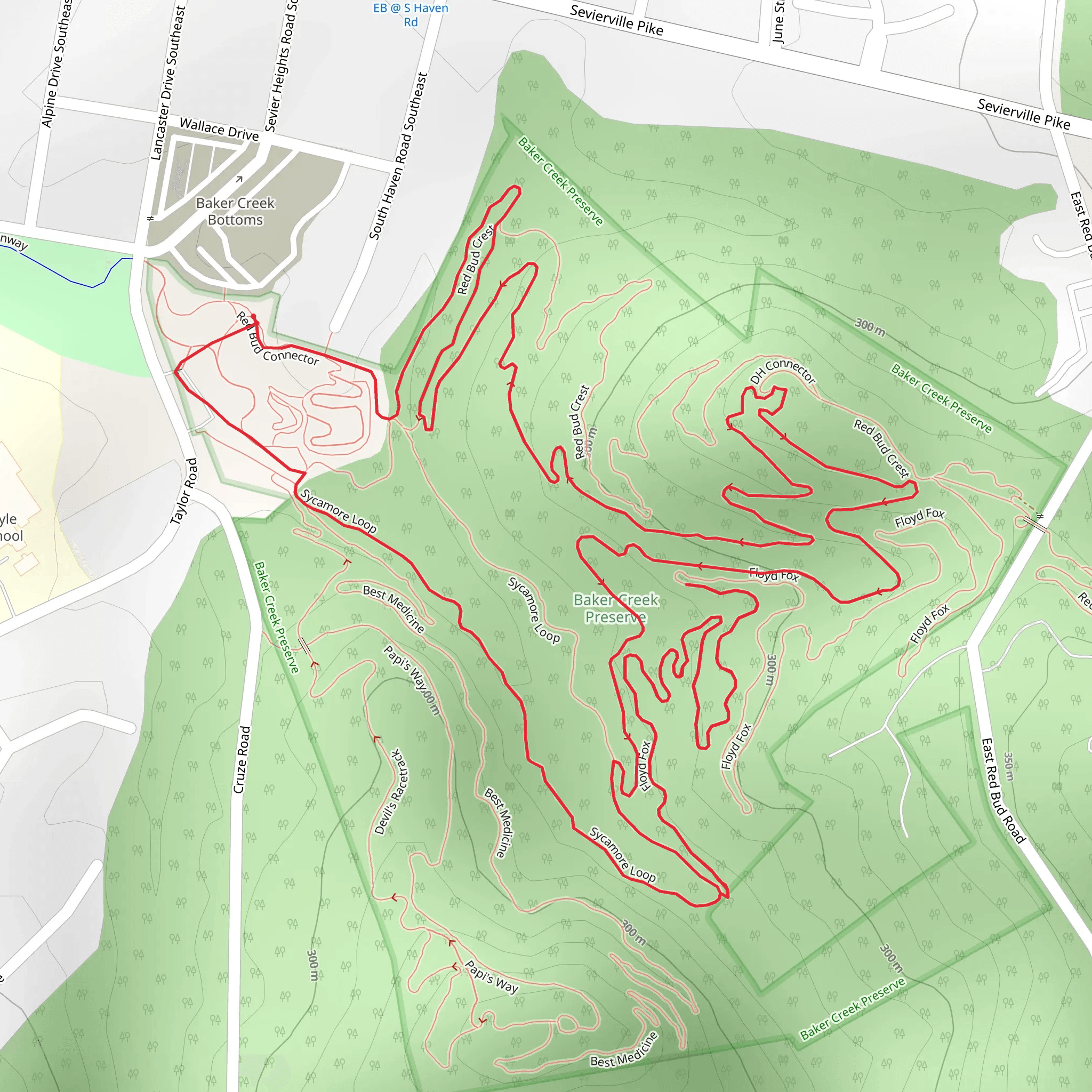 Barn Burner Downhill and Sycamoor Loop mobile static map