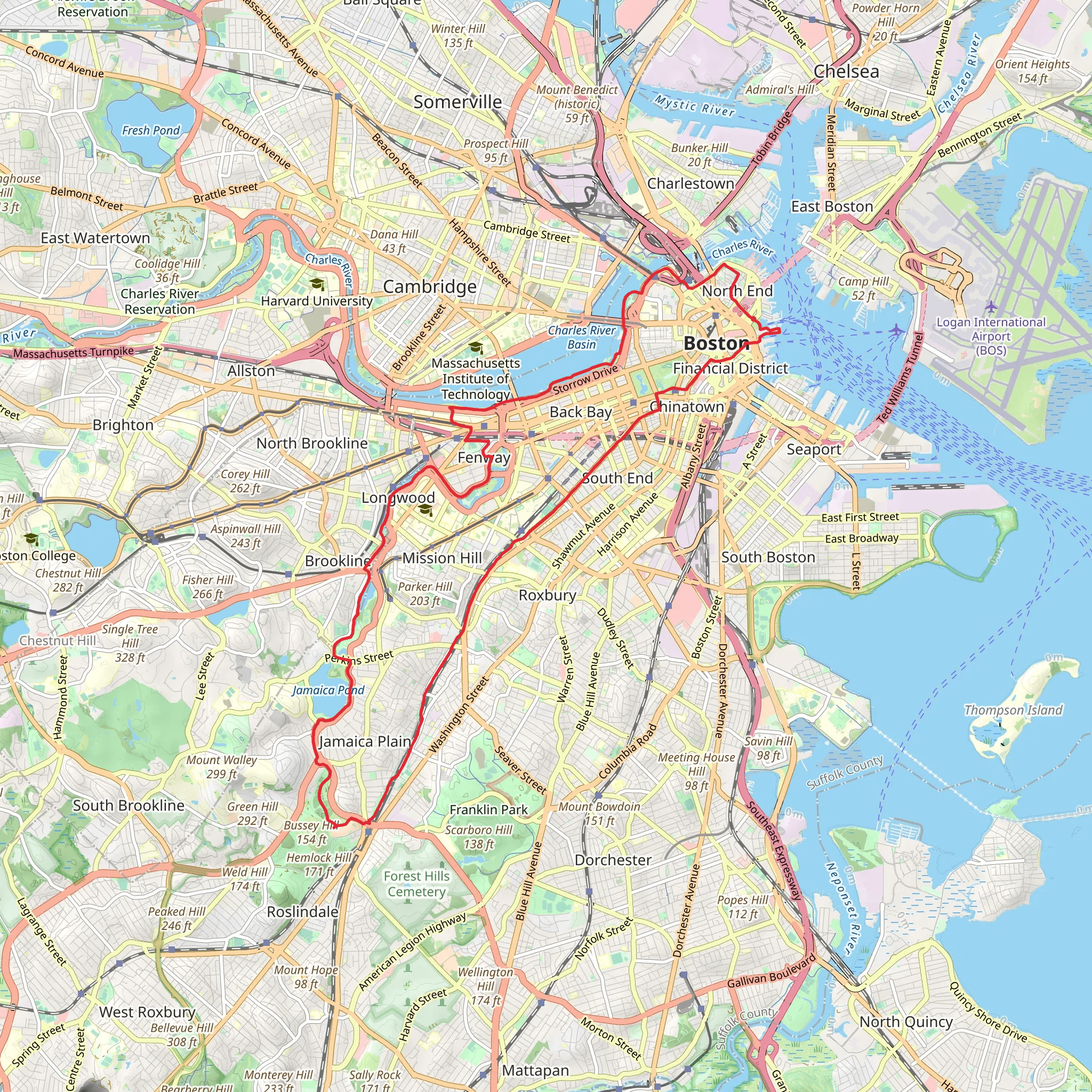 Charles River - Jamaica Pond - Bussey Hill - Mystic River Loop mobile static map