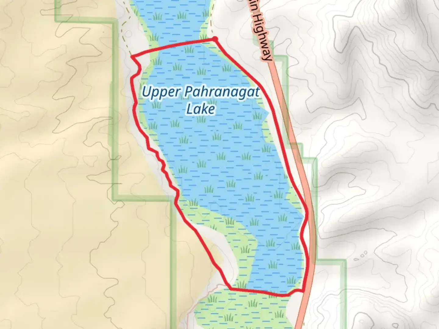 An image depicting the trail Upper Pahranagat Lake Loop and its surrounding area.