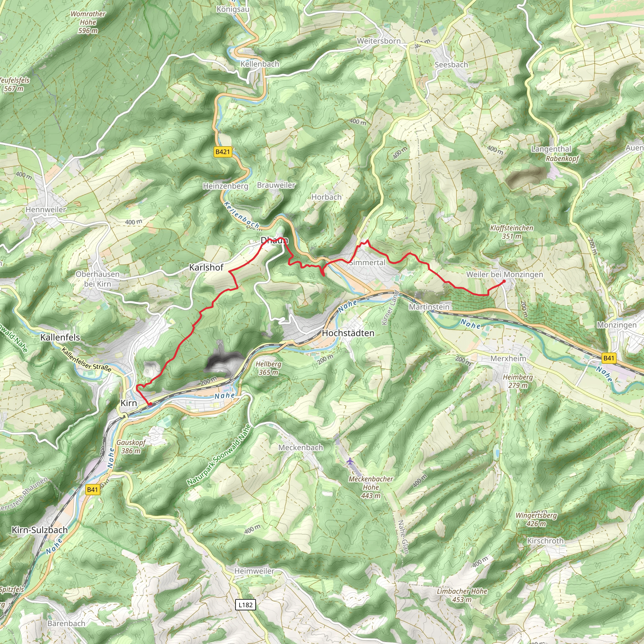 Kirn to Weiler bei Monzingen via Weinwanderweg Rhein Nahe mobile static map
