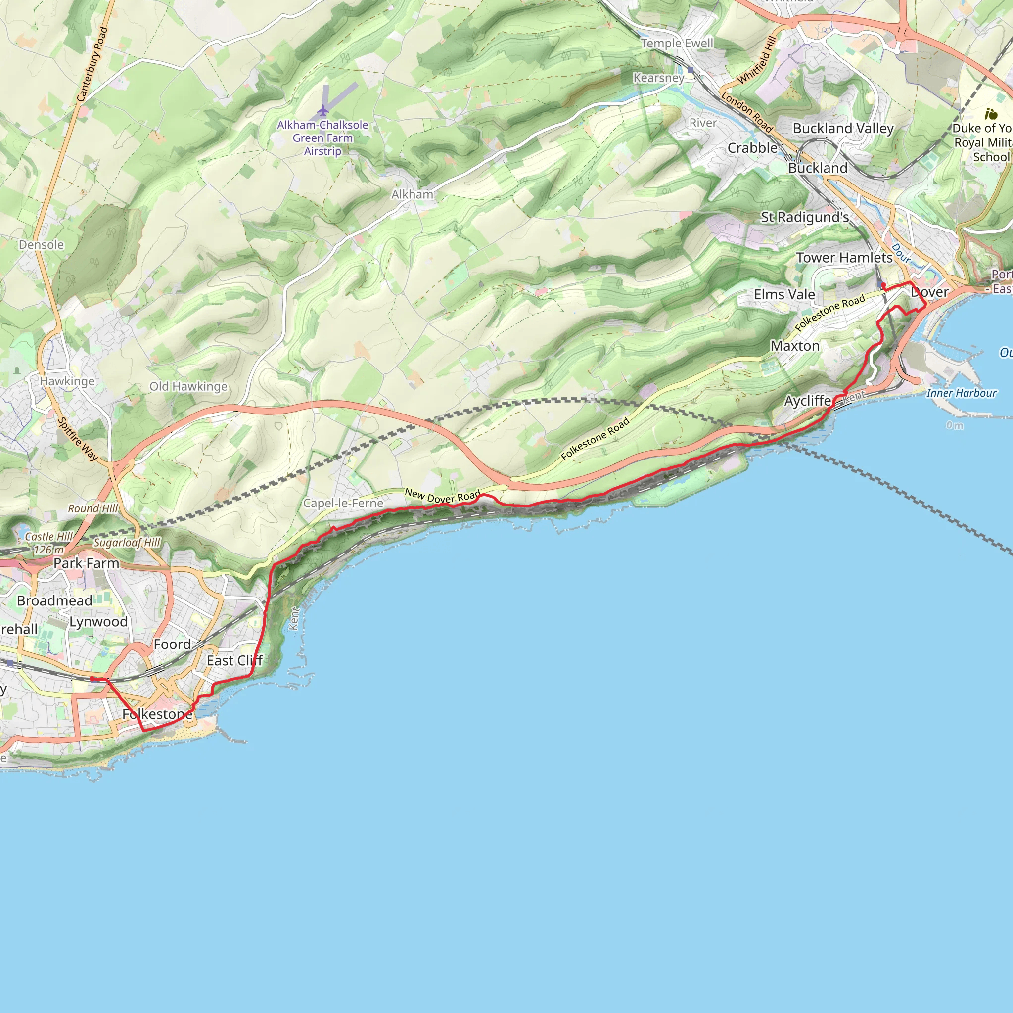 Folkestone to Dover along the North Downs Way mobile static map