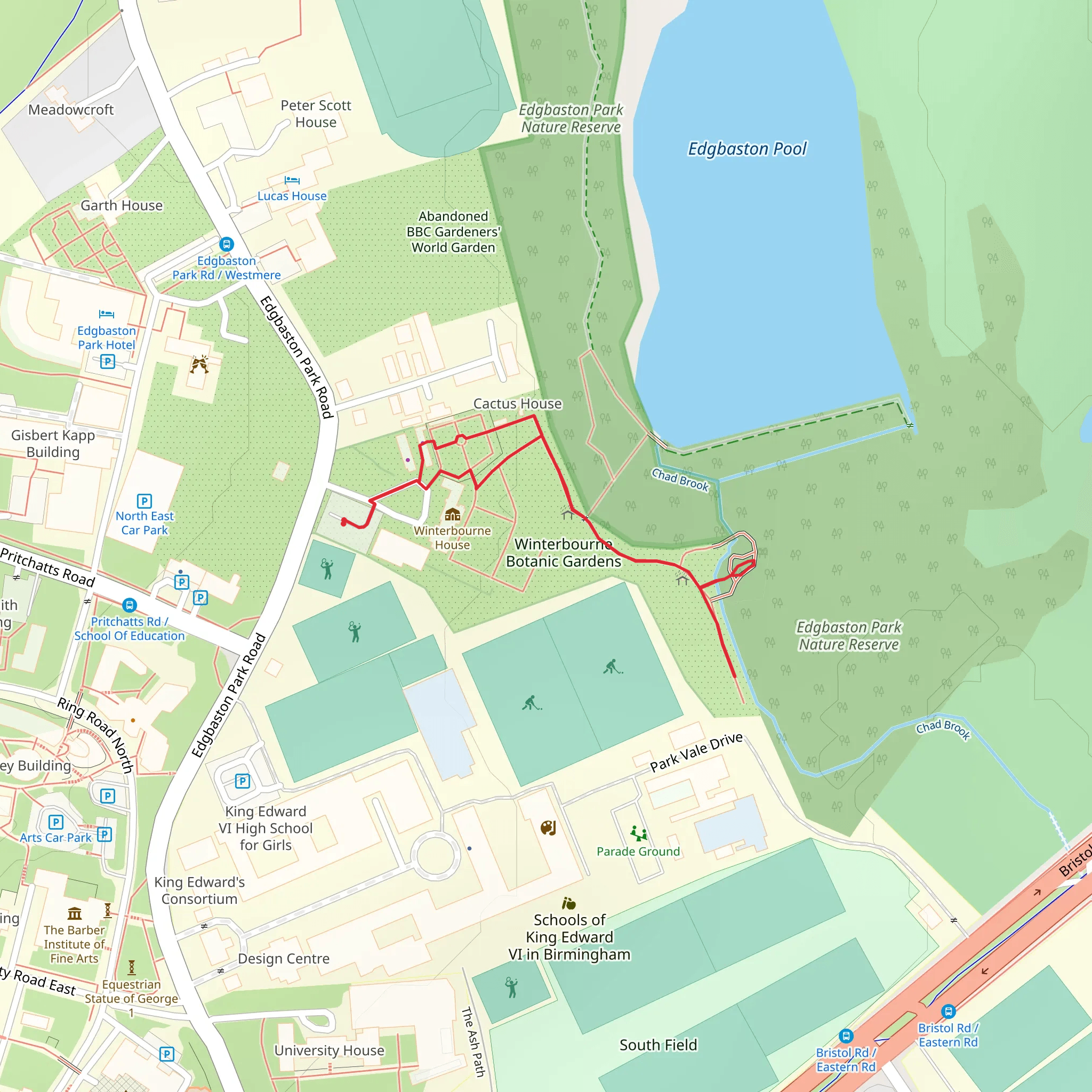 Walled Garden and Edgbaston Park Nature Reserve Walk mobile static map