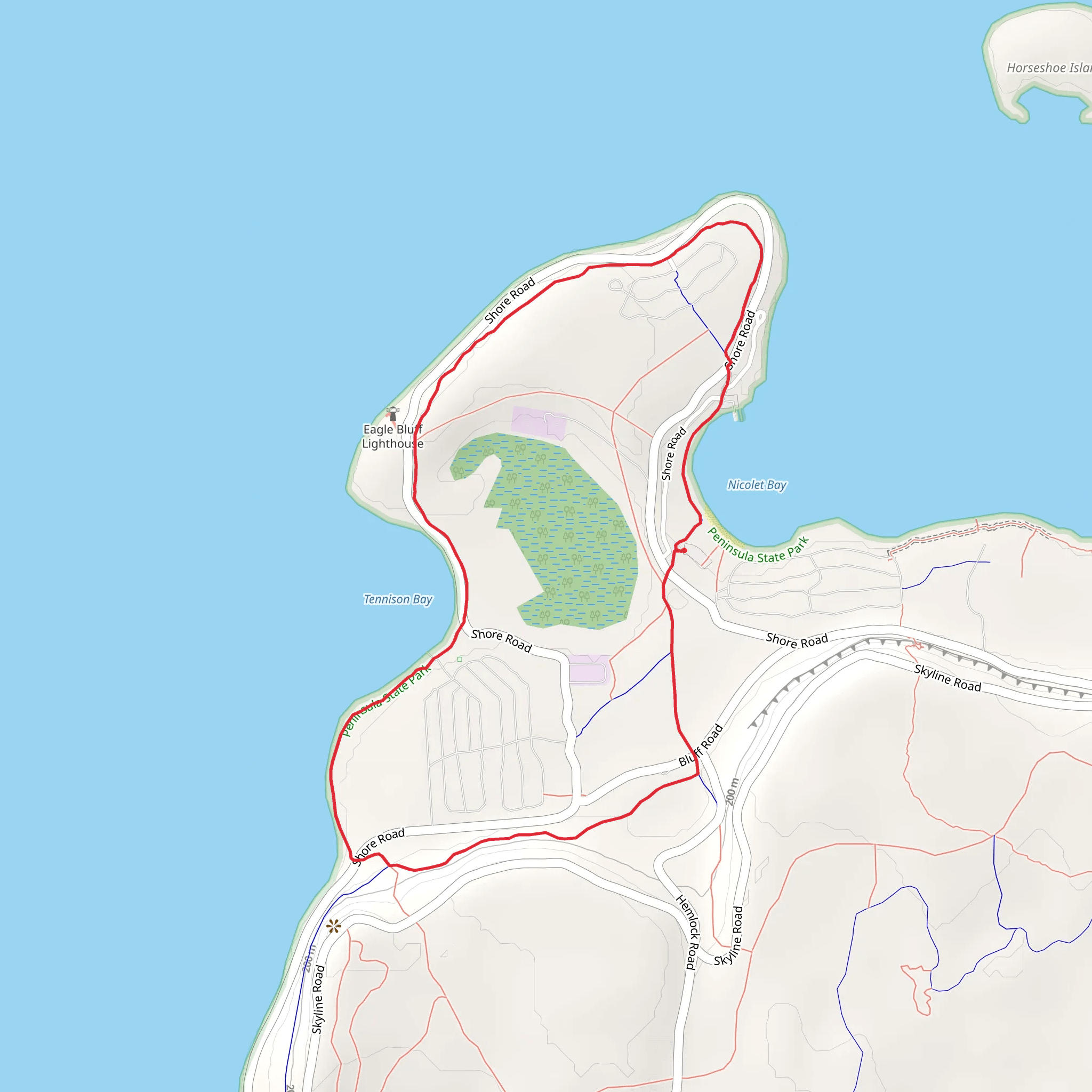 Nicolet Bay Beach and Eagle Bluff Lighthouse Loop mobile static map