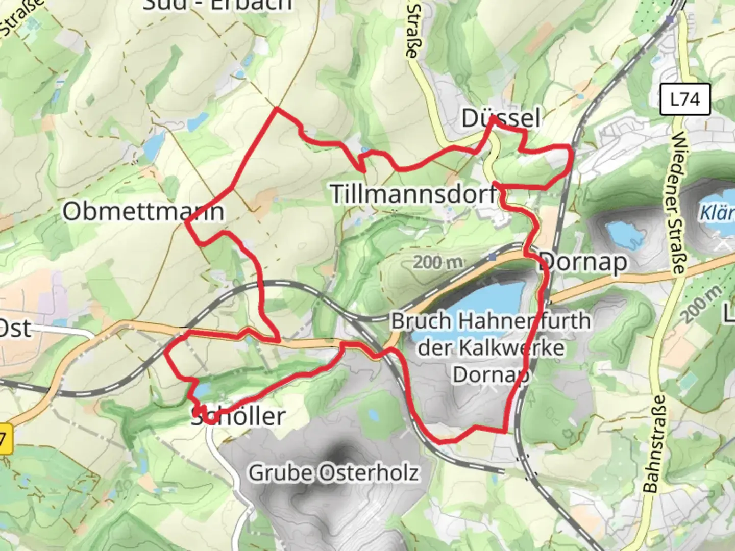 An image depicting the trail Kalkweerke Dornap, Rittergut Scholler and Schlingensiepen Loop and its surrounding area.