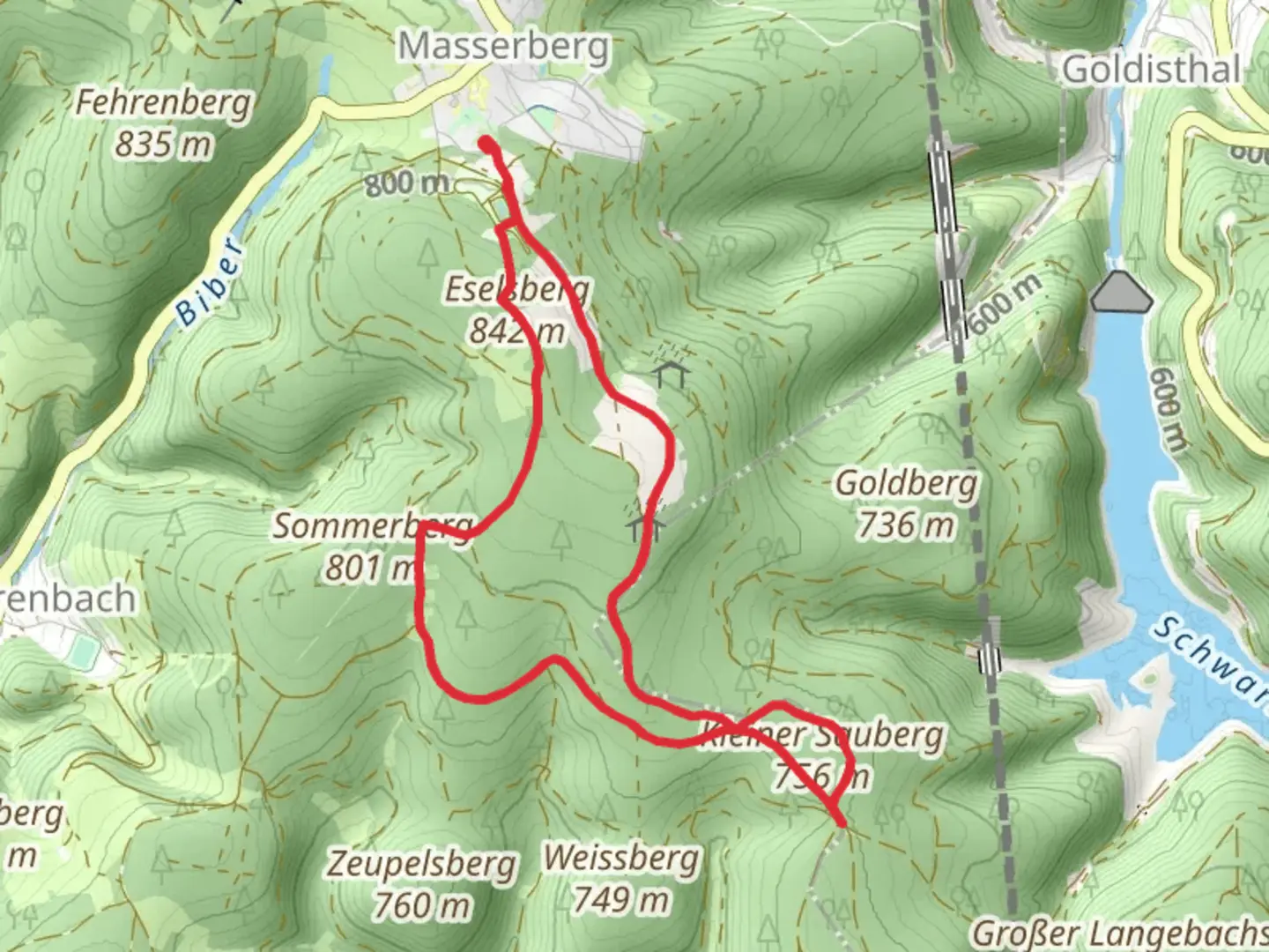 An image depicting the trail Kleiner Sauberg via Rennsteig and its surrounding area.