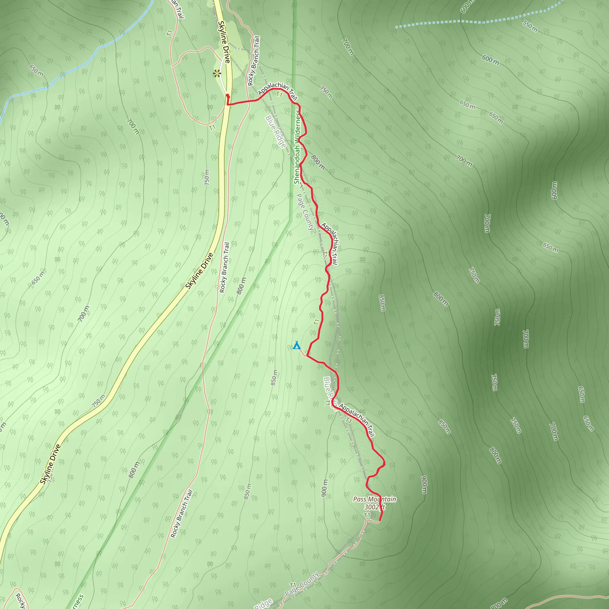 Pass Mountain via Appalachian Trail mobile static map