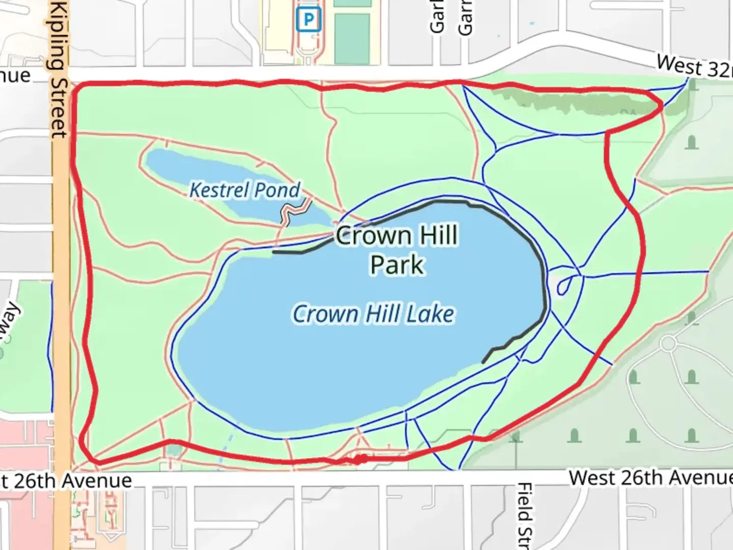 An image depicting the trail Crown Hill Lake Outer Loop and its surrounding area.