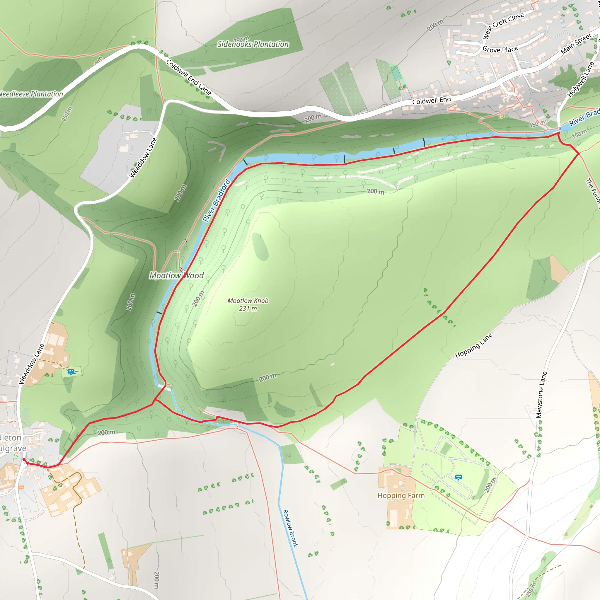 Middleton by Youlgreave and River Bradford mobile static map