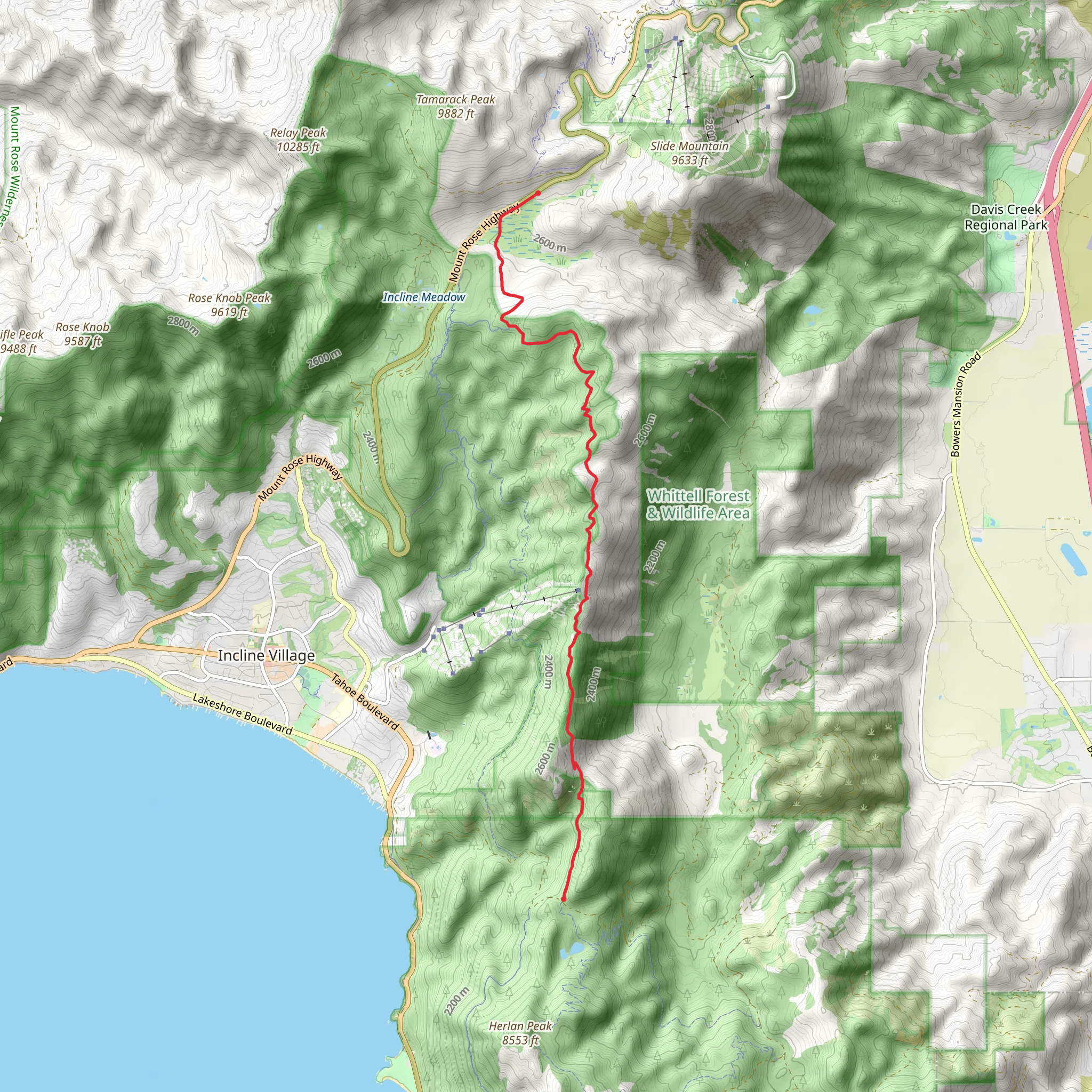 Tahoe Rim Trail from Mount Rose Highway mobile static map