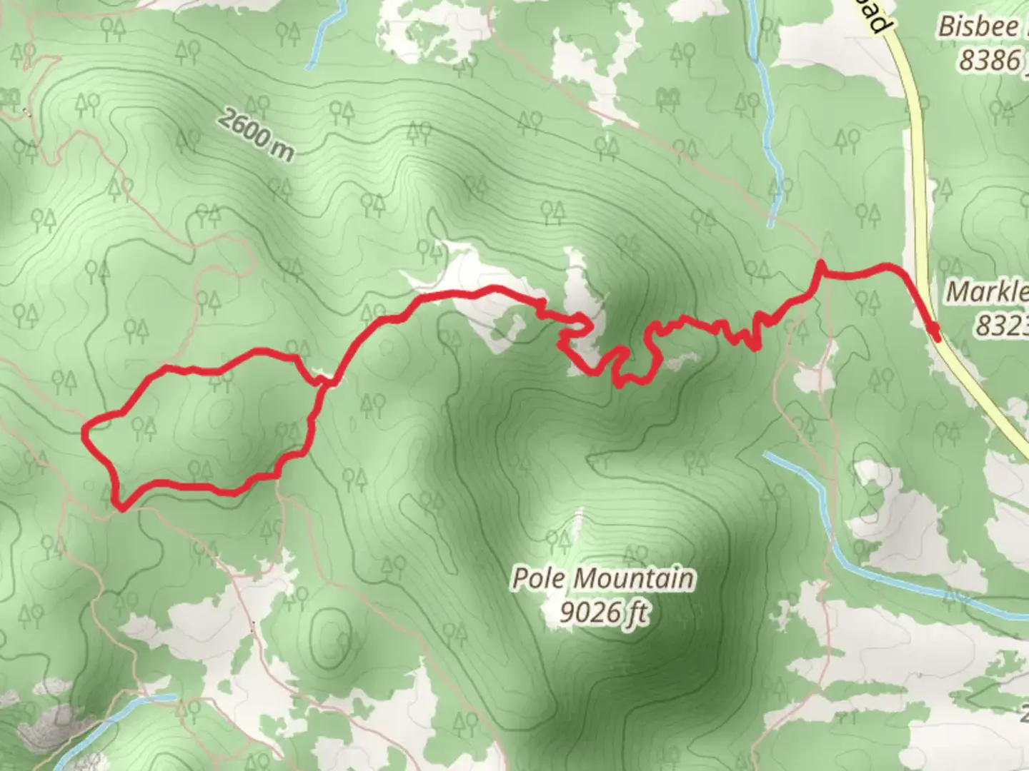 An image depicting the trail Death Crotch Trail and its surrounding area.