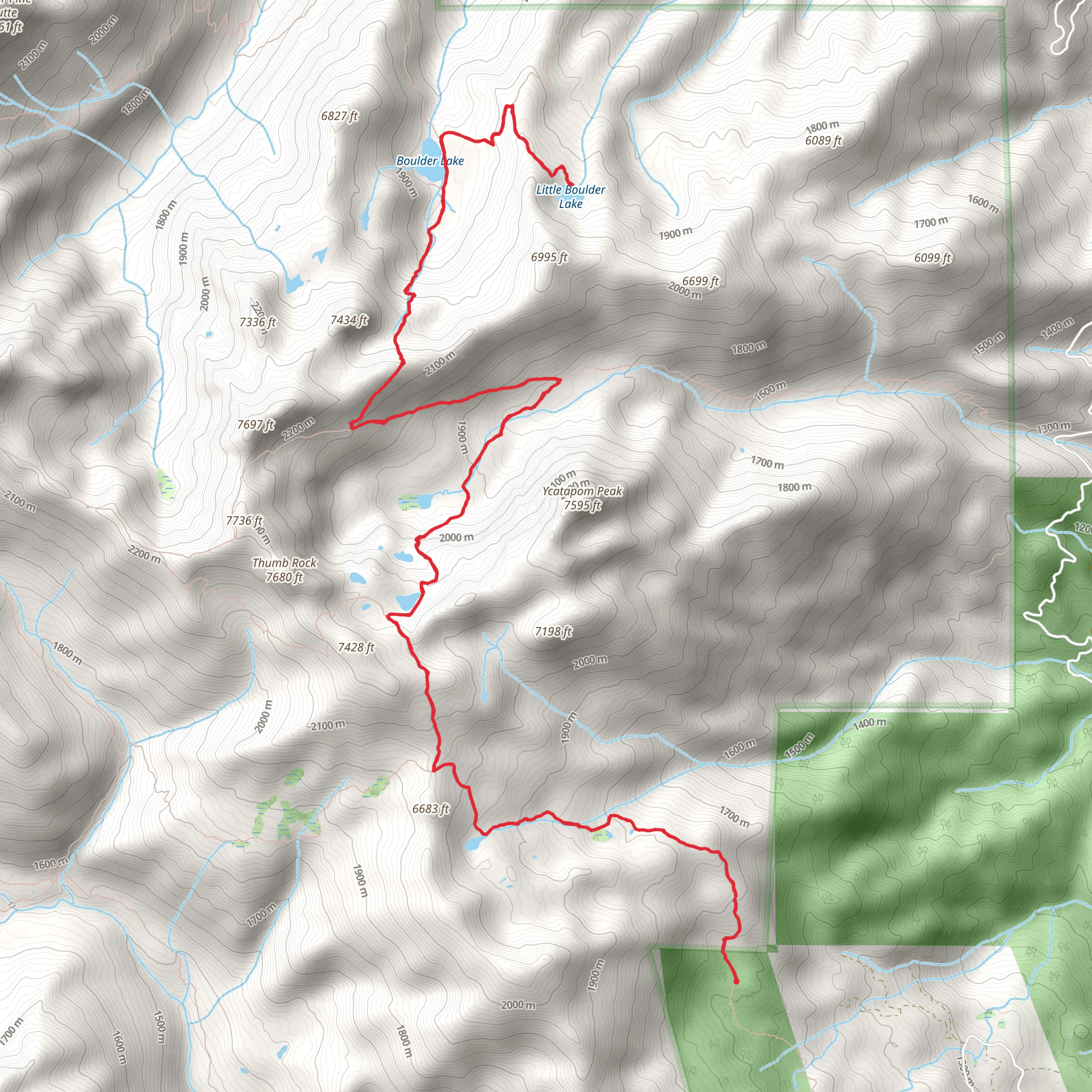 Little Boulder Lake, Boulder Lake, Lilypad Lake, Shimmy Lake via Deer Flat Trail mobile static map