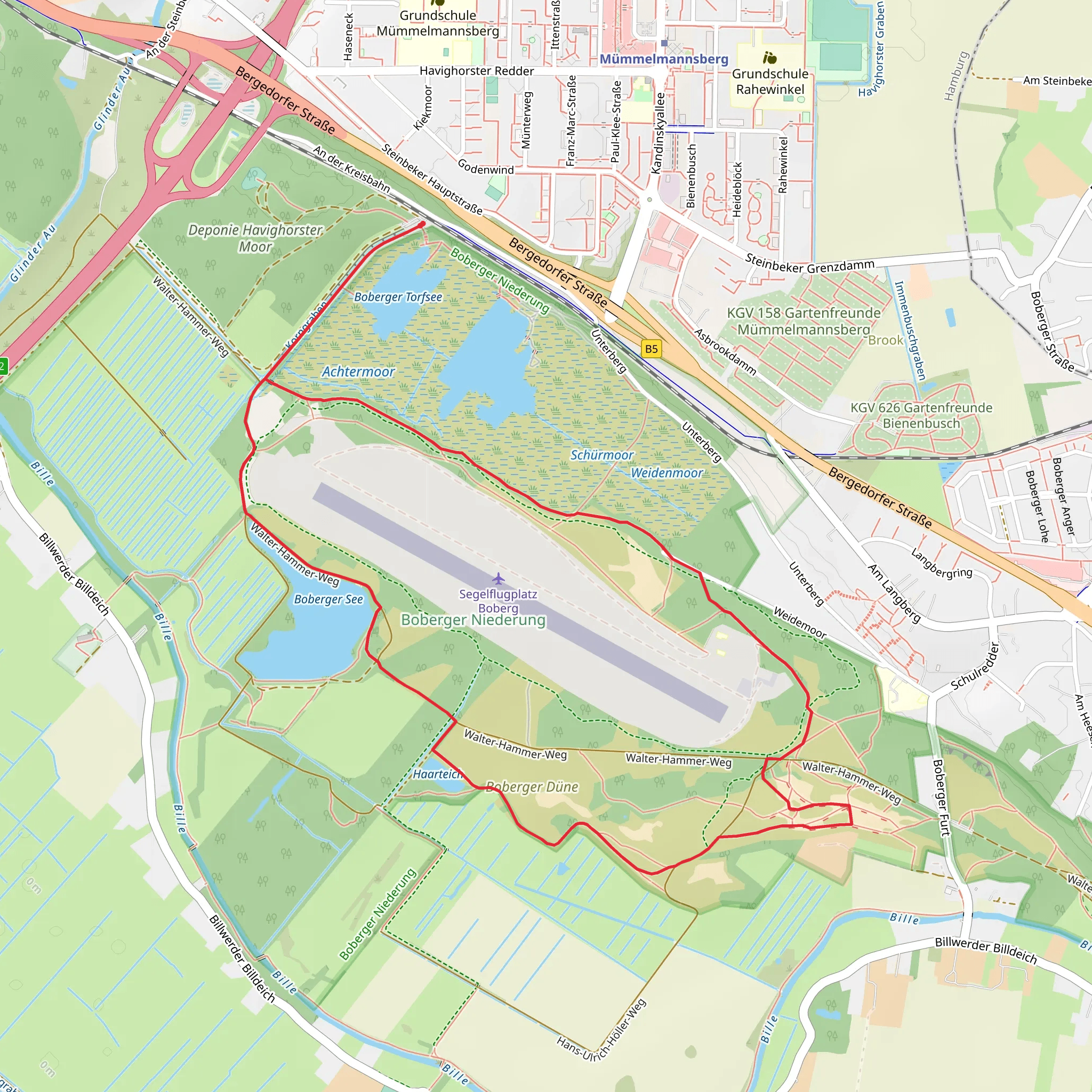 Boberger See via Moorweg and Duenenweg mobile static map