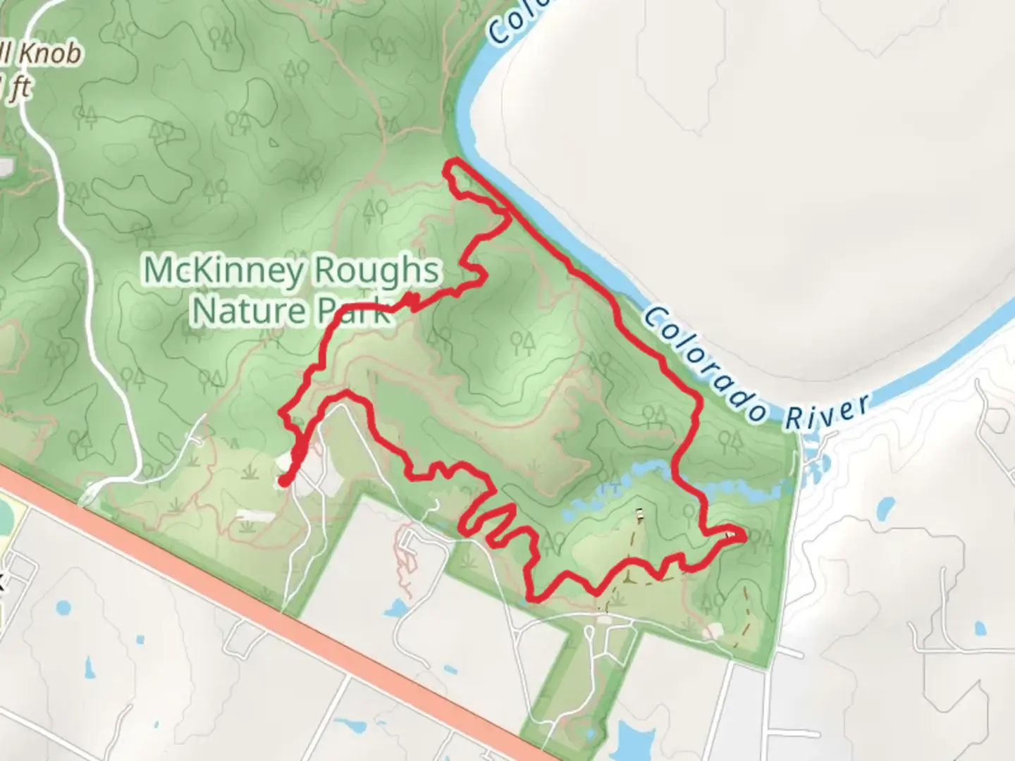 An image depicting the trail Colorado River - Mckinney Roughs Nature Park Loop and its surrounding area.