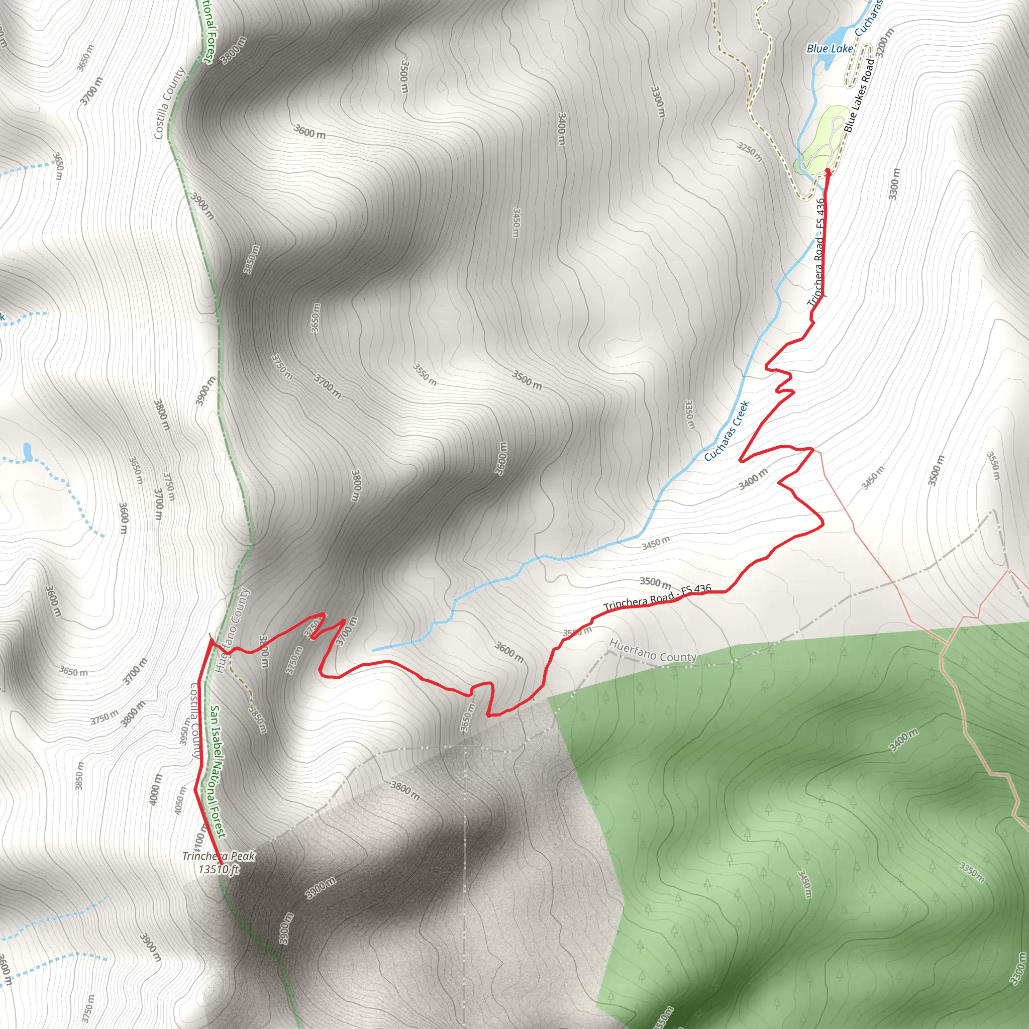 Trinchera Peak from Blue Lake Campground mobile static map