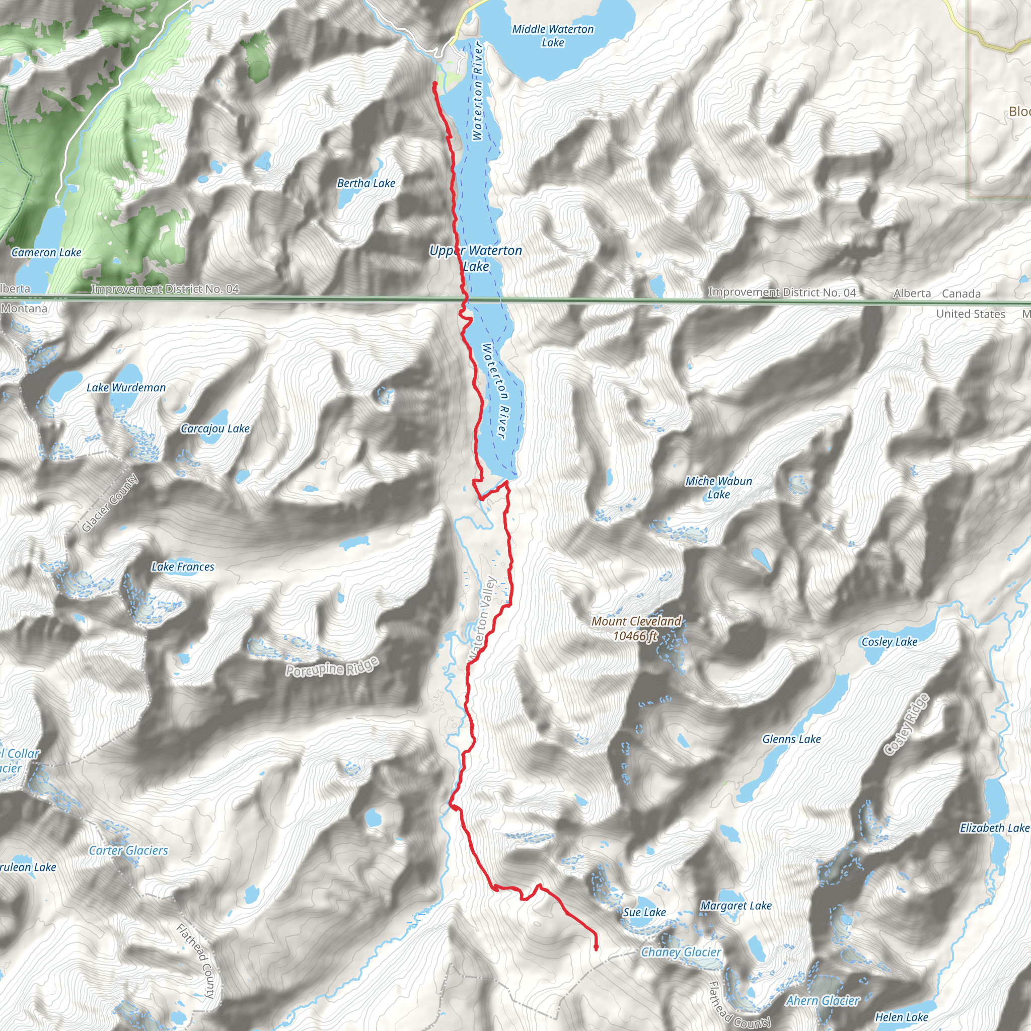 Waterton Valley Trail via CDT mobile static map