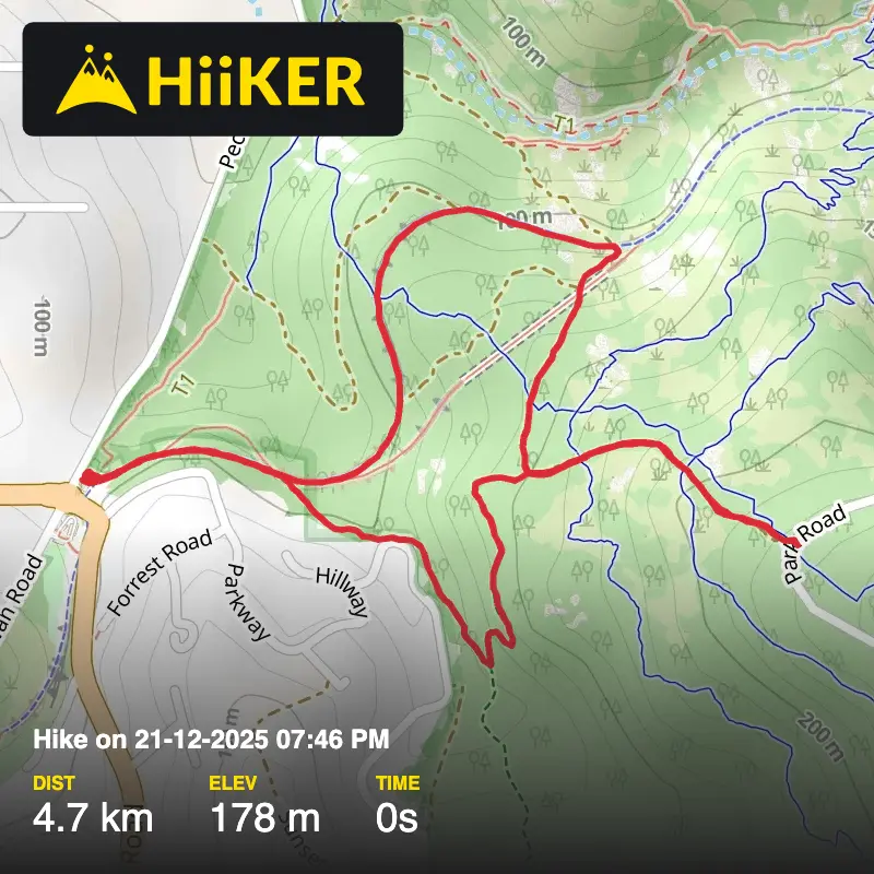 A map preview of the recording Hike on 21-12-2025 07:46 PM.