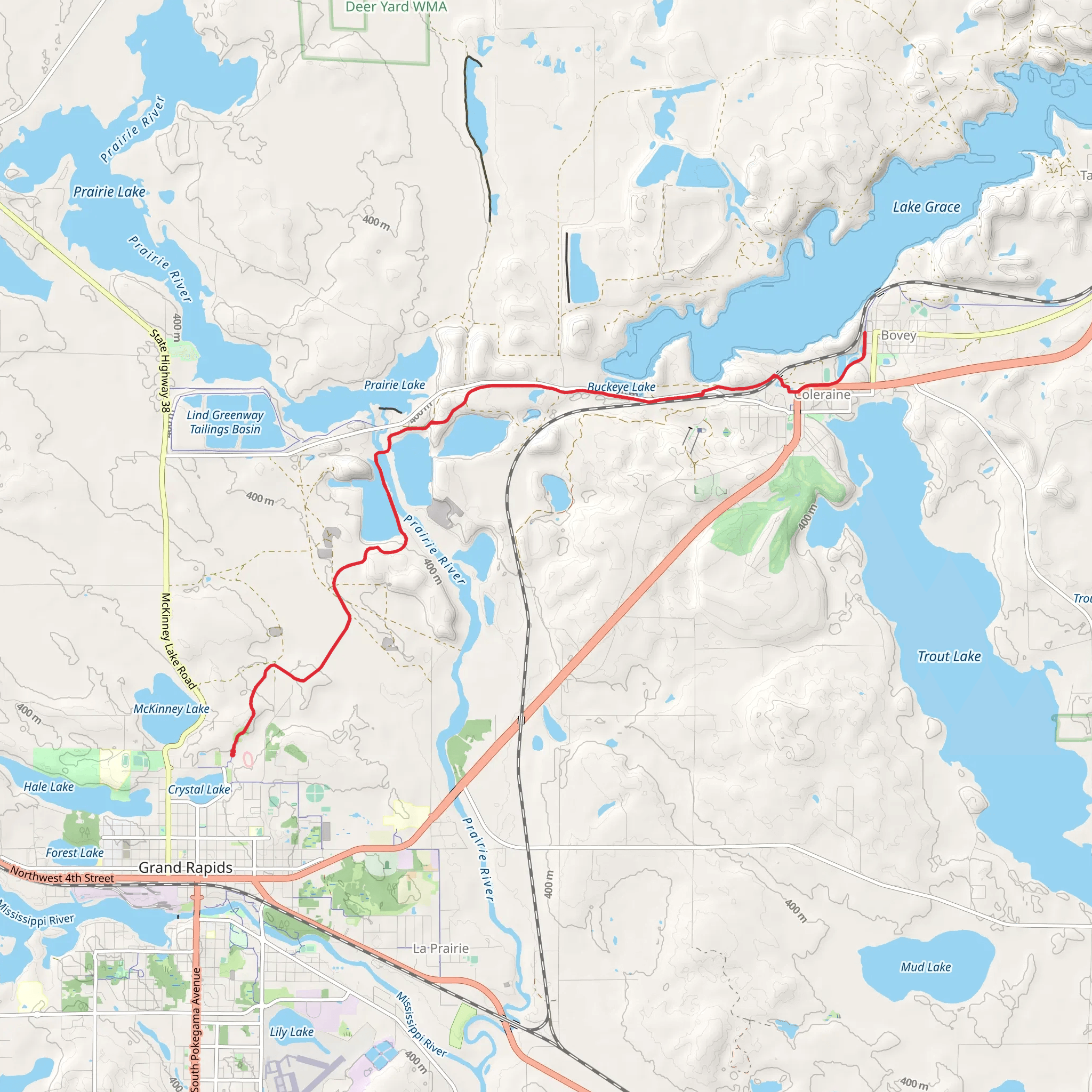 Prairie River and Lake via Mesabi Trail mobile static map