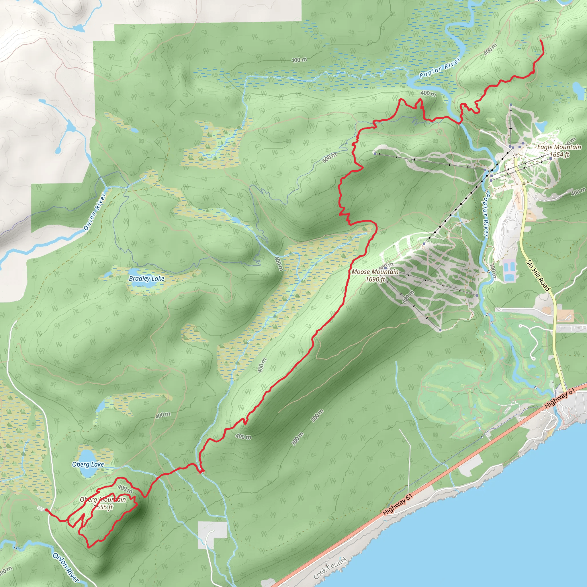 Oberg Mountain Loop and Superior Hiking Trail mobile static map