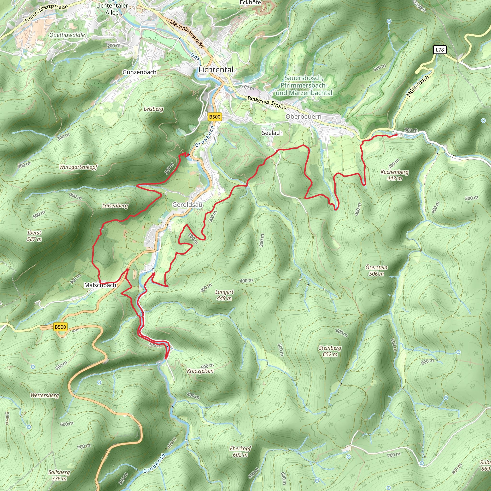 Forellenhof to Geroldsauer Muehle via Eulenweg and Laisenbergweg mobile static map