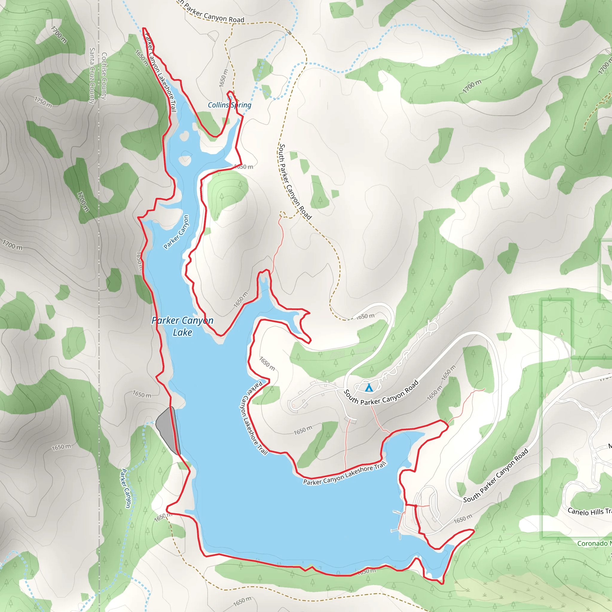 Parker Canyon Lakeshore Trail mobile static map