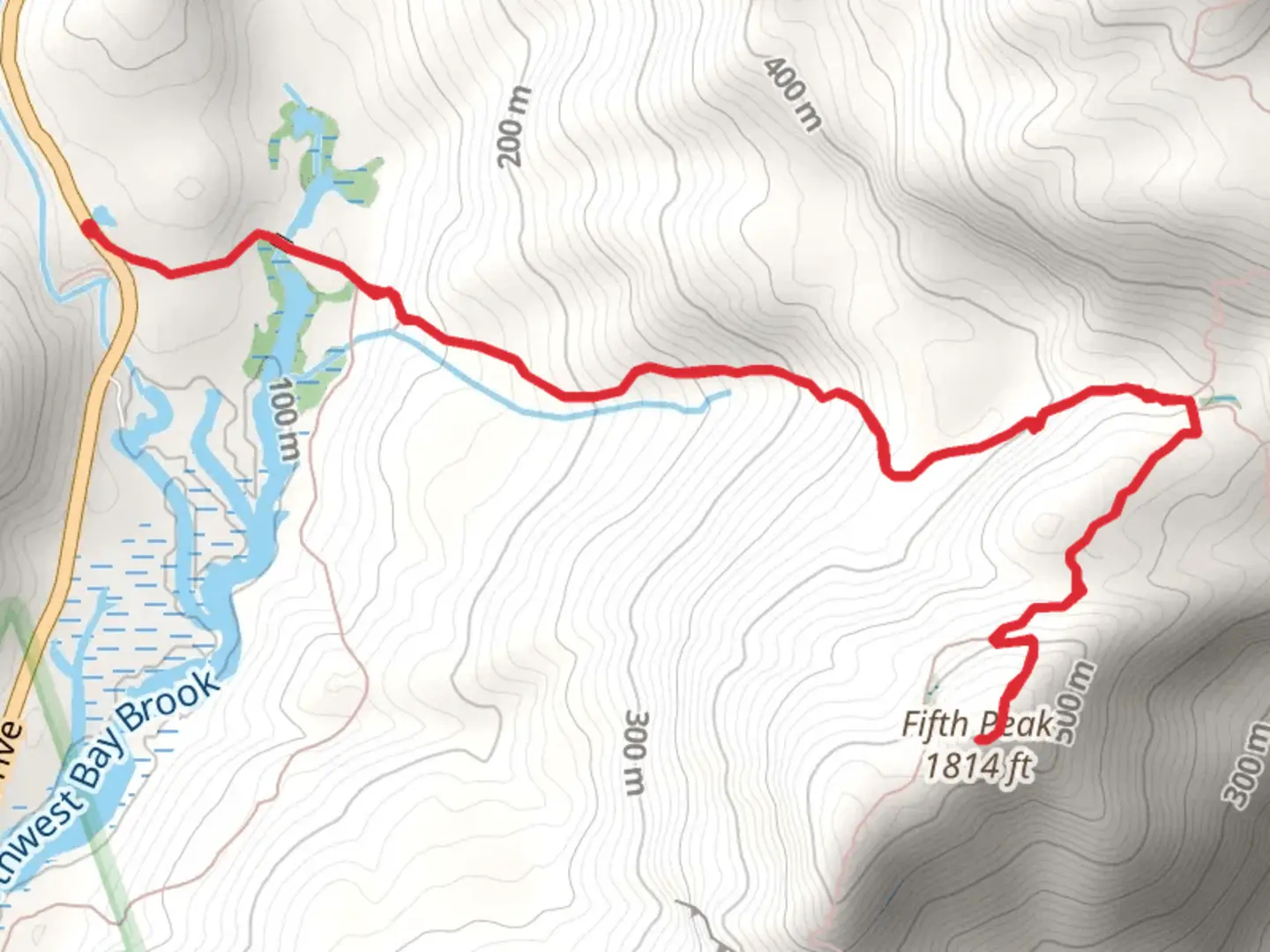 An image depicting the trail Fifth Peak via Five Mile Point Trail and its surrounding area.